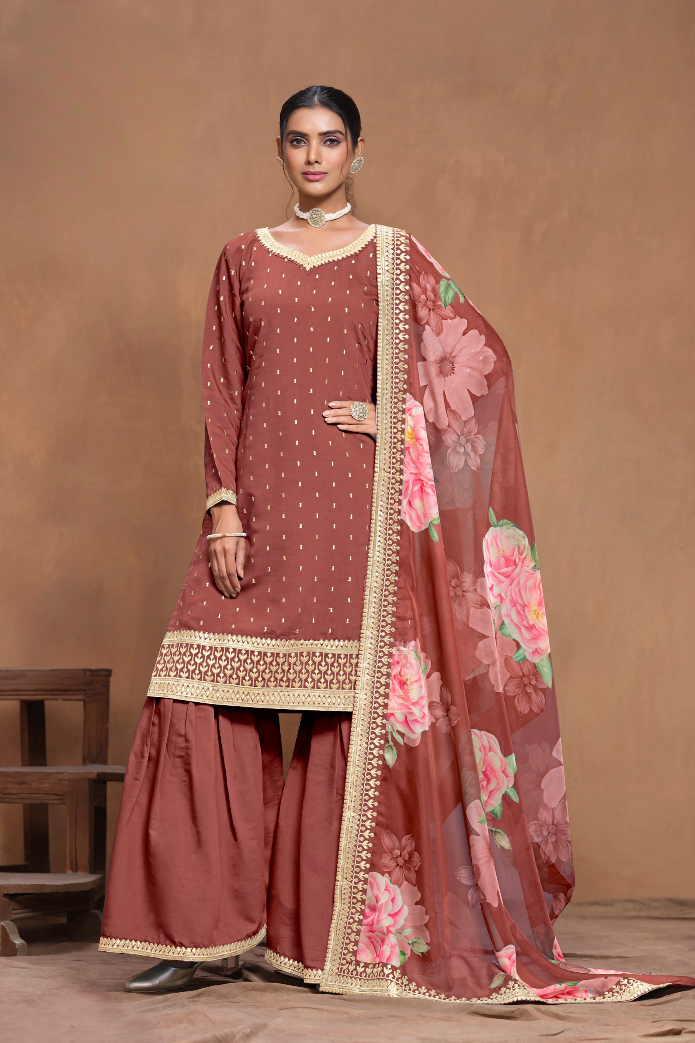 Sharara suit on roman silk EASR0061