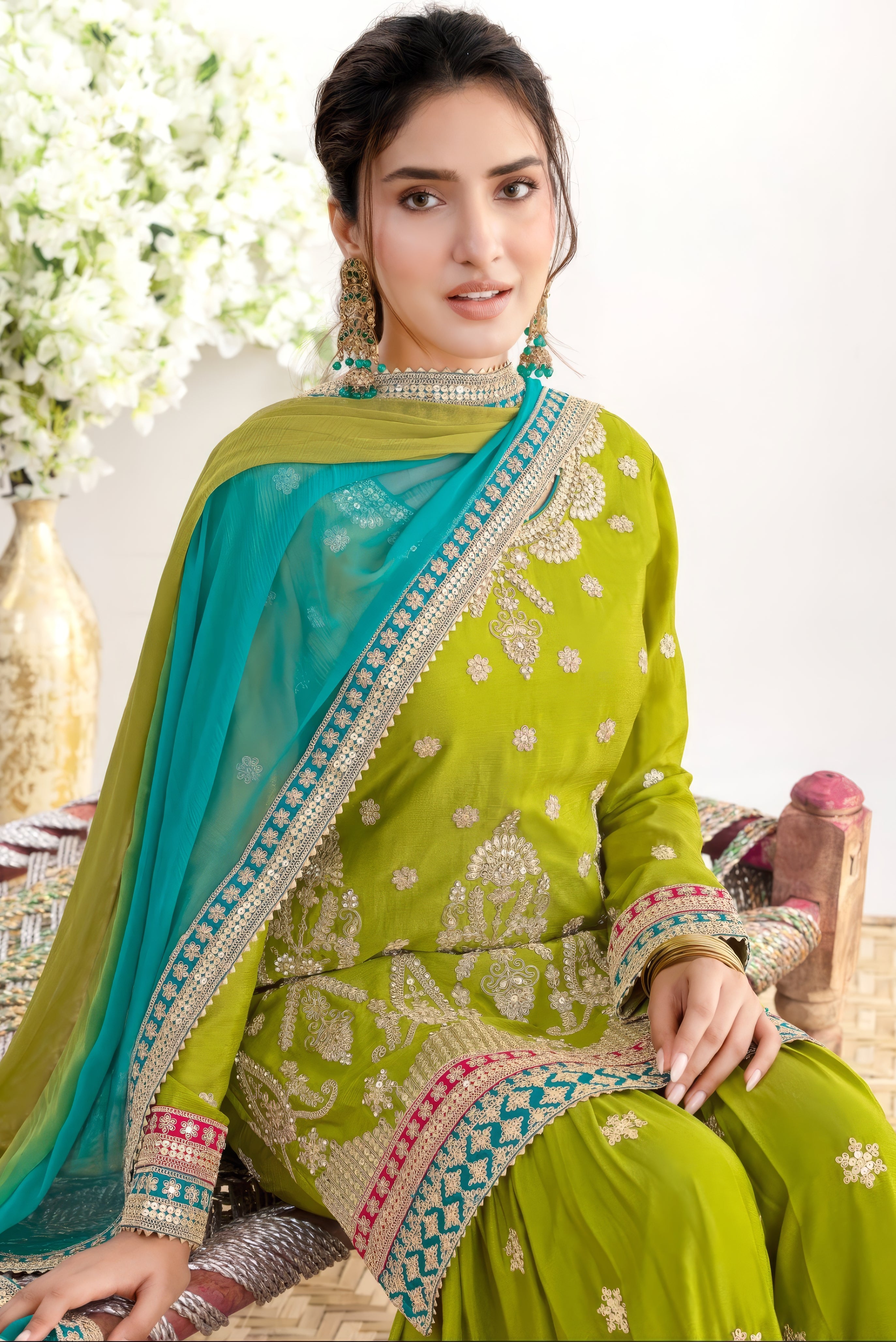 Regal Chinnon Embroidered Sharara Set LXSR0127