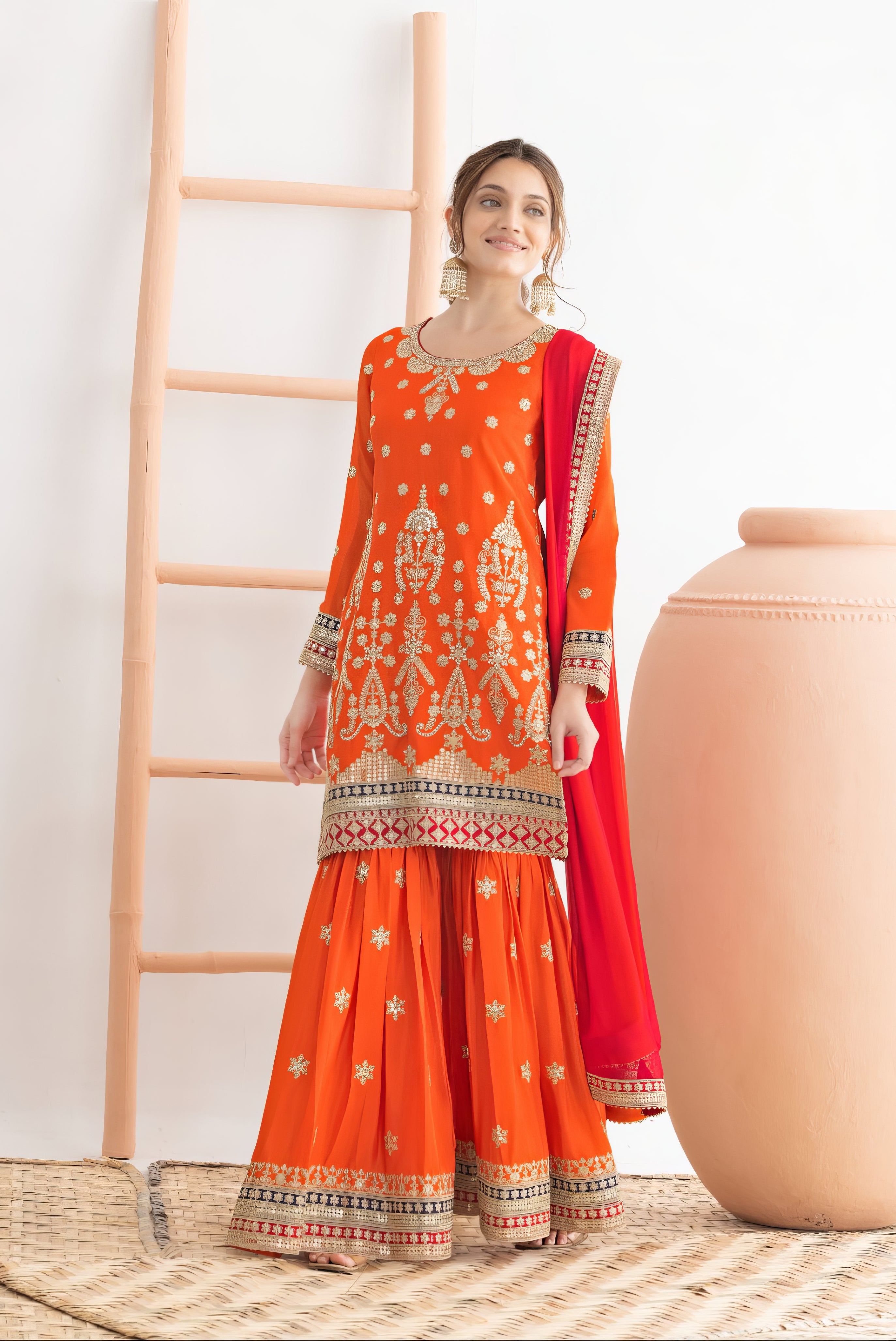 Regal Chinnon Embroidered Sharara Set LXSR0127