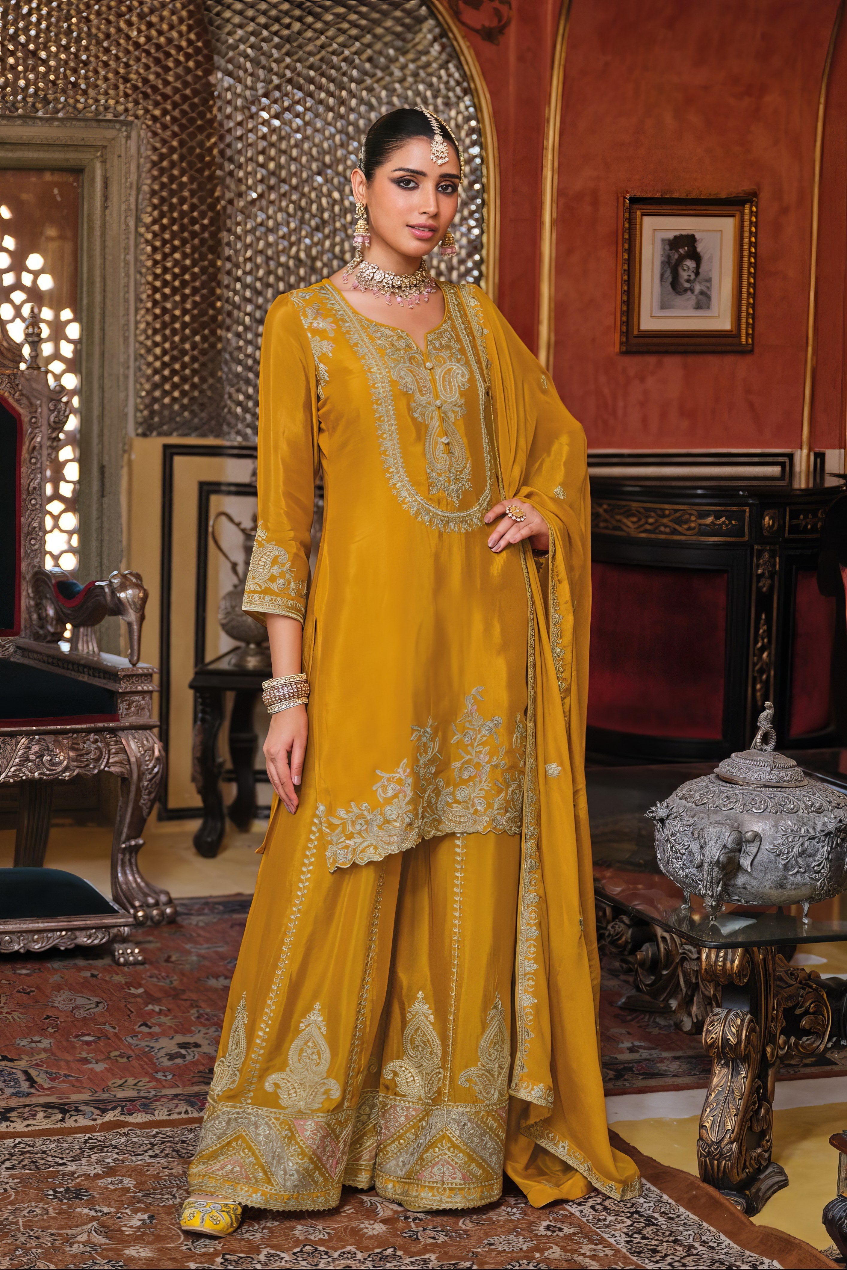 Embroidered Charm Sharara LXSR0093