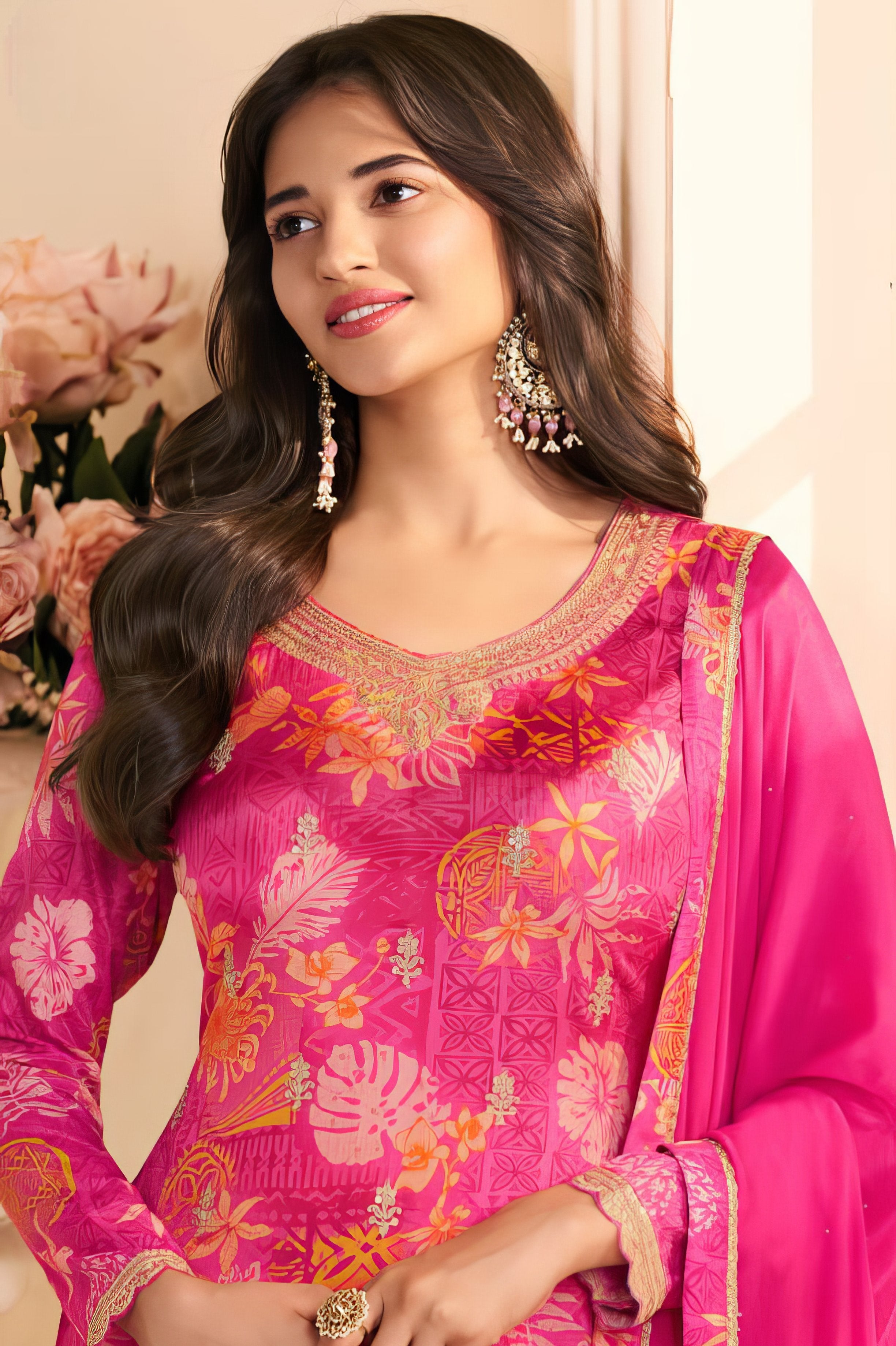 Embroidered Chinon Charming Suit EAST0042