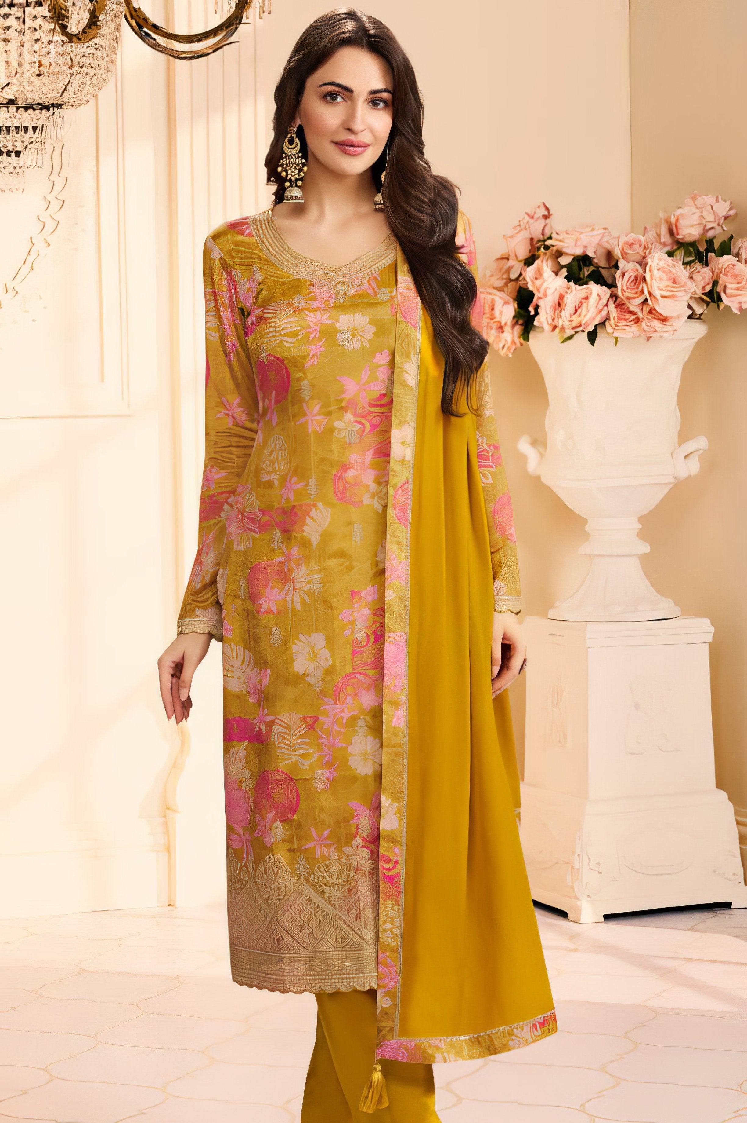 Embroidered Chinon Charming Suit EAST0042