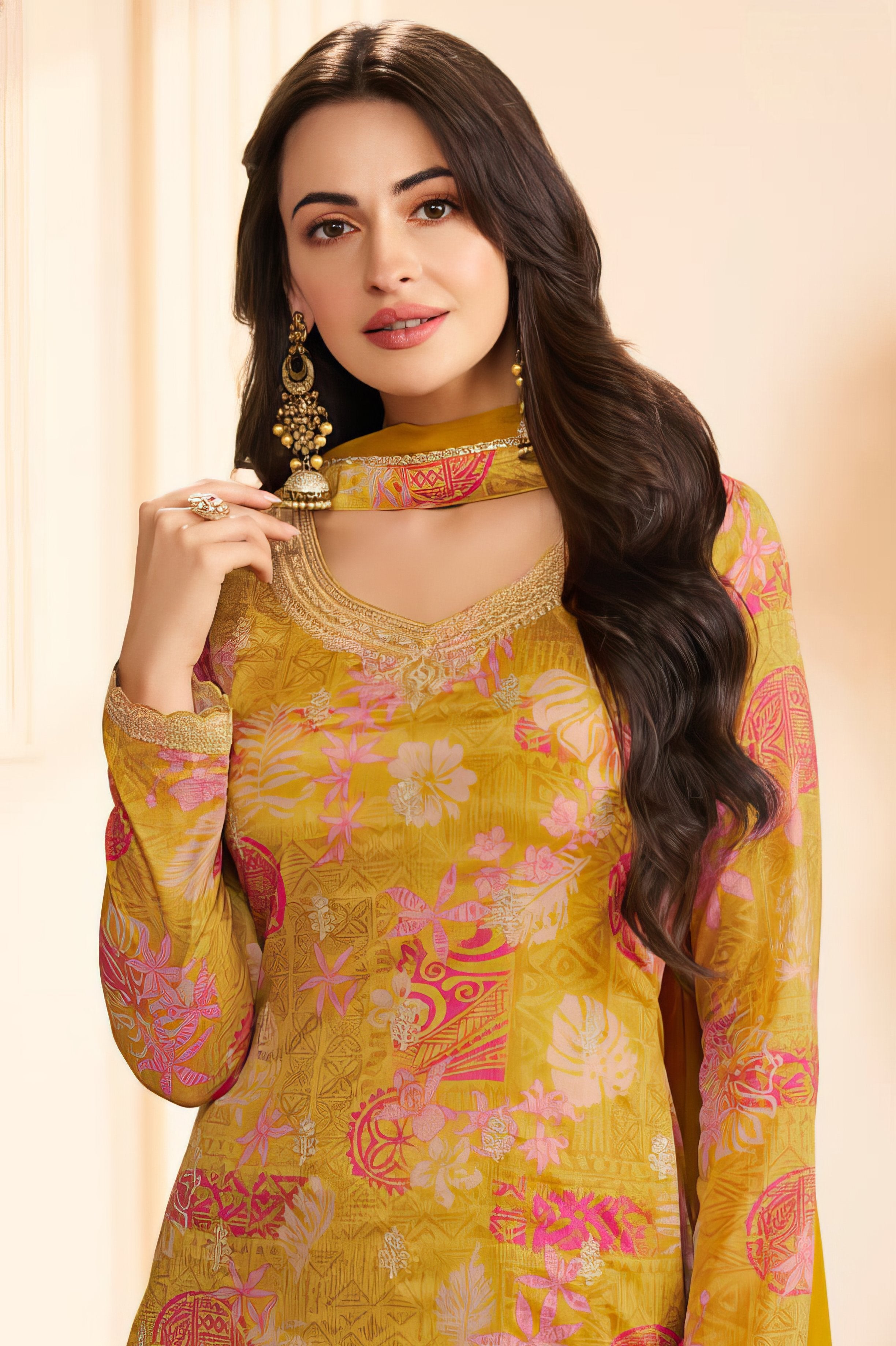 Embroidered Chinon Charming Suit EAST0042