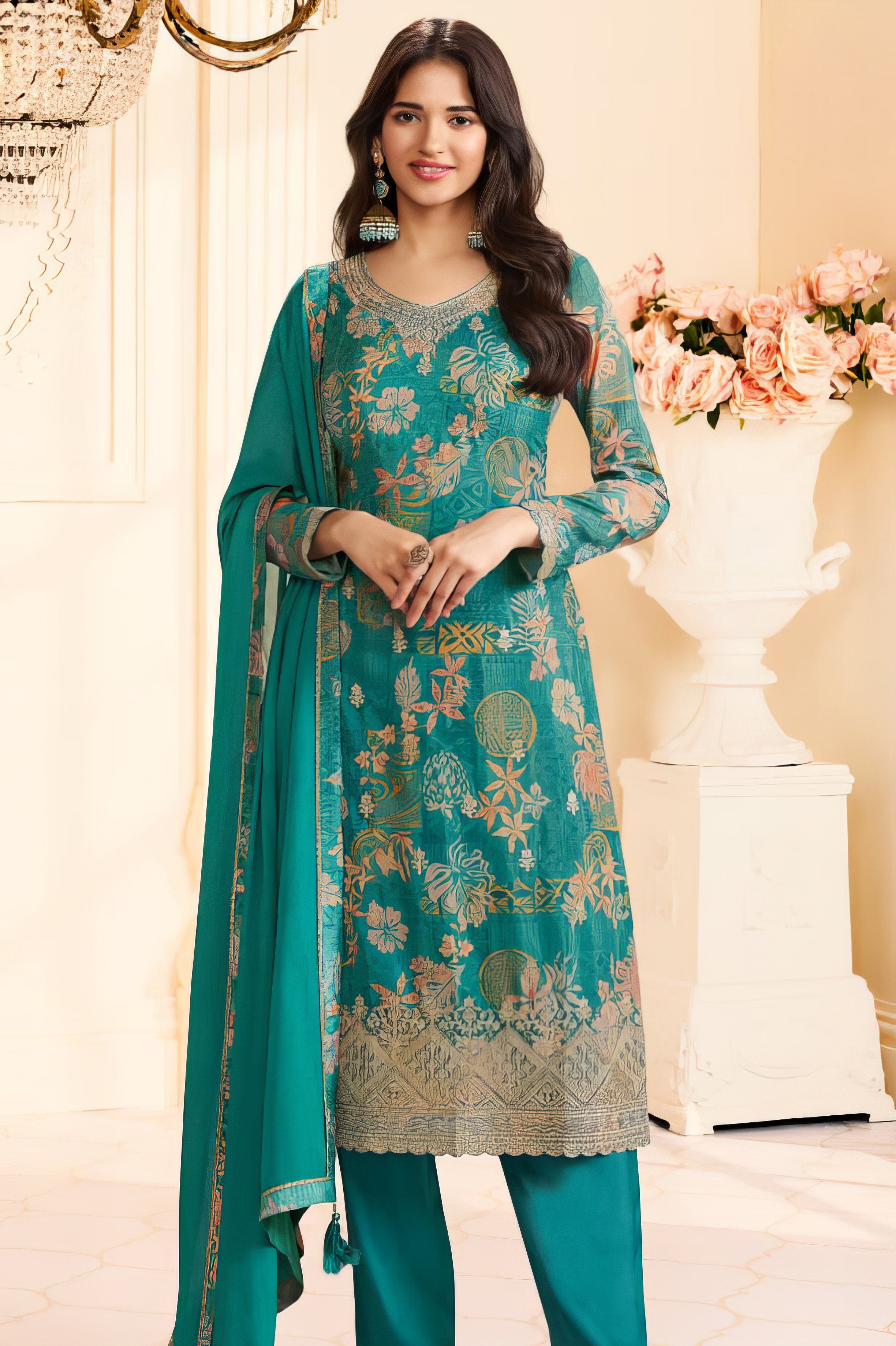 Embroidered Chinon Charming Suit EAST0042