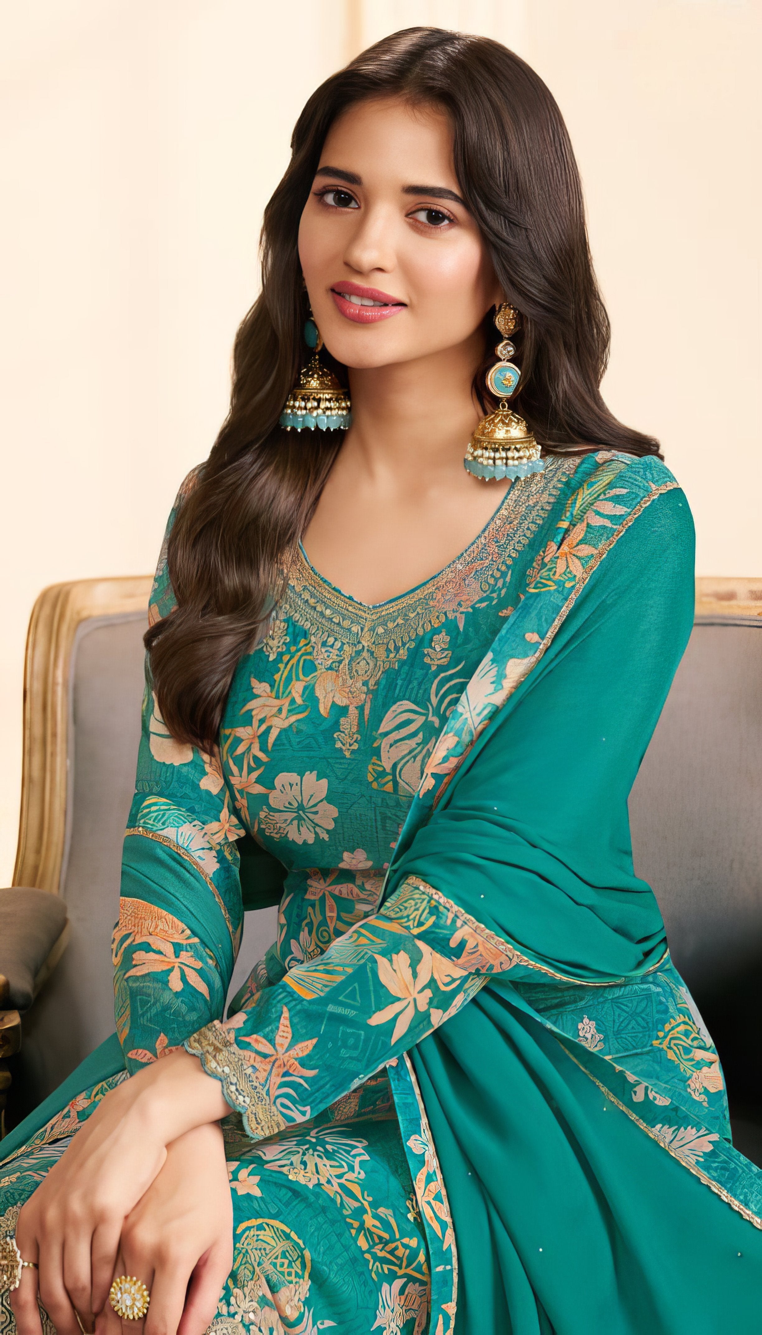 Embroidered Chinon Charming Suit EAST0042