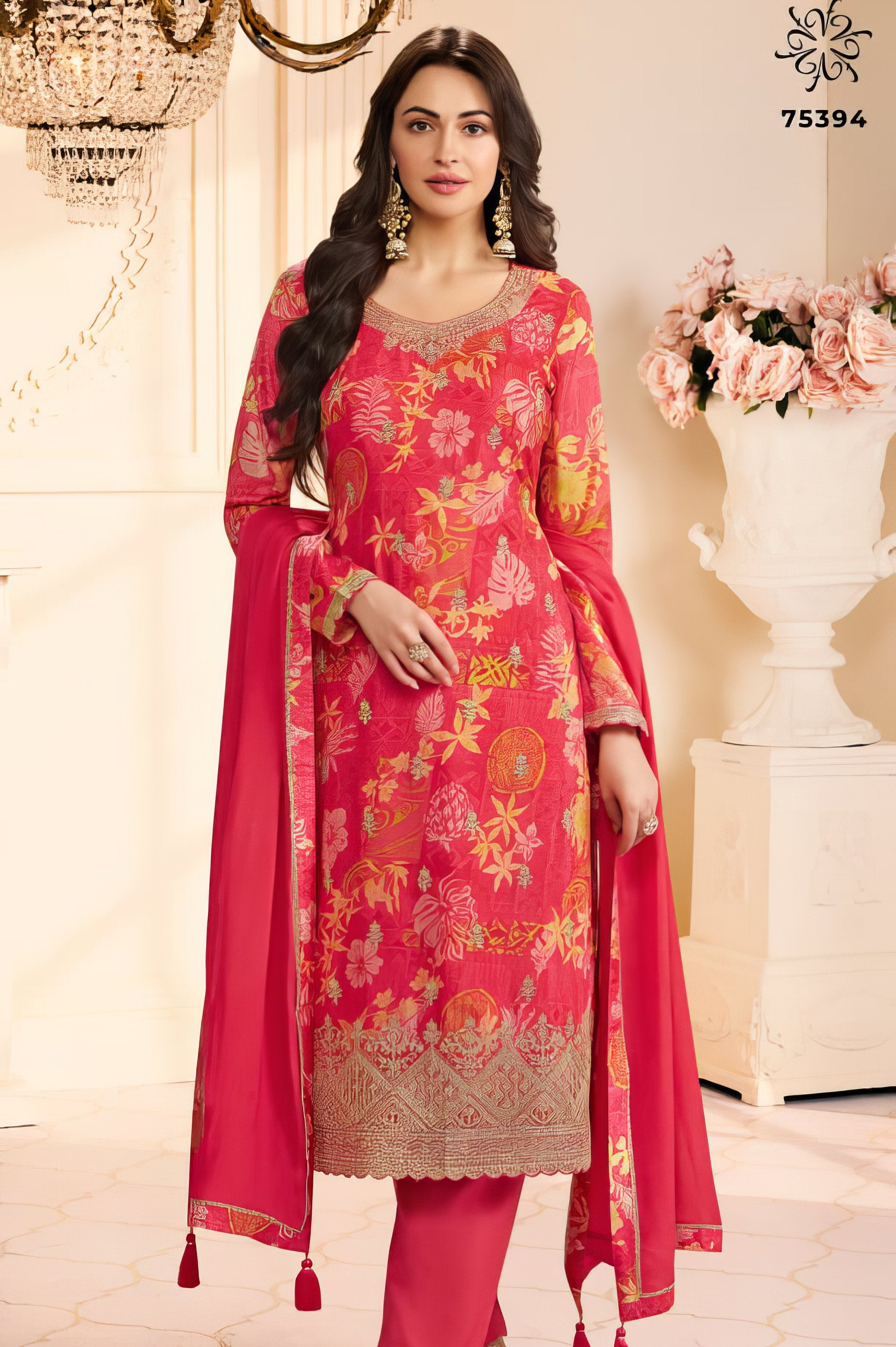 Embroidered Chinon Charming Suit EAST0042
