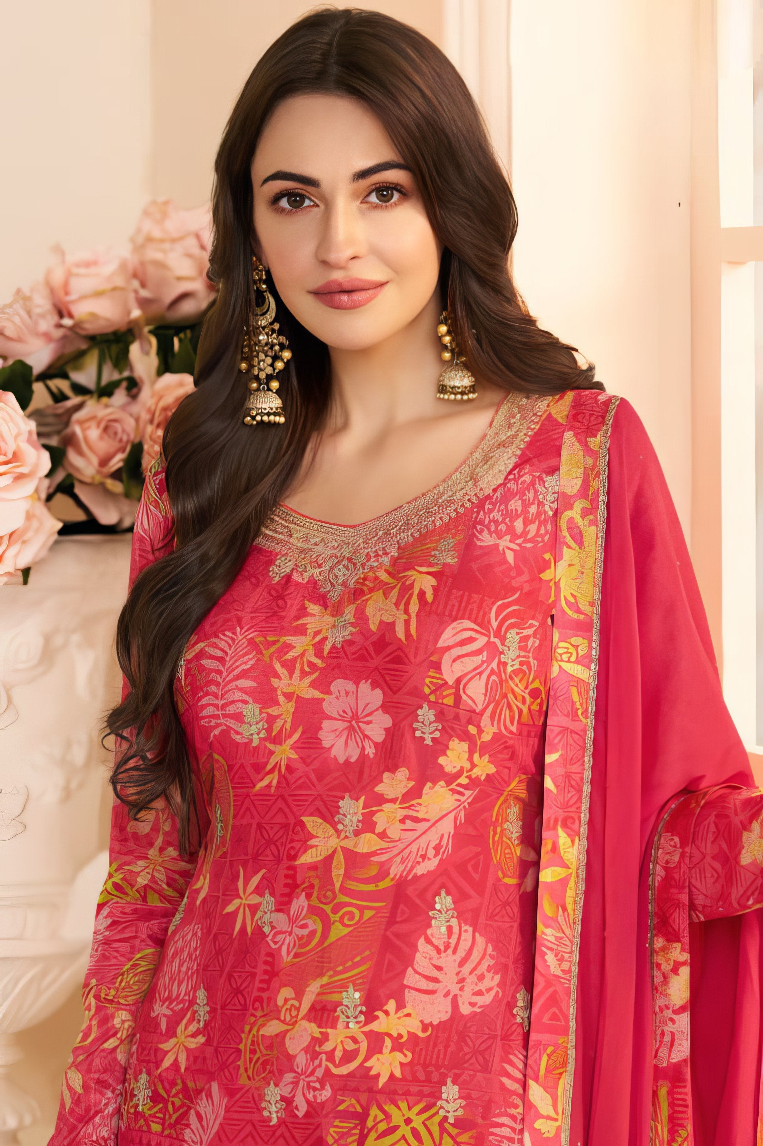 Embroidered Chinon Charming Suit EAST0042