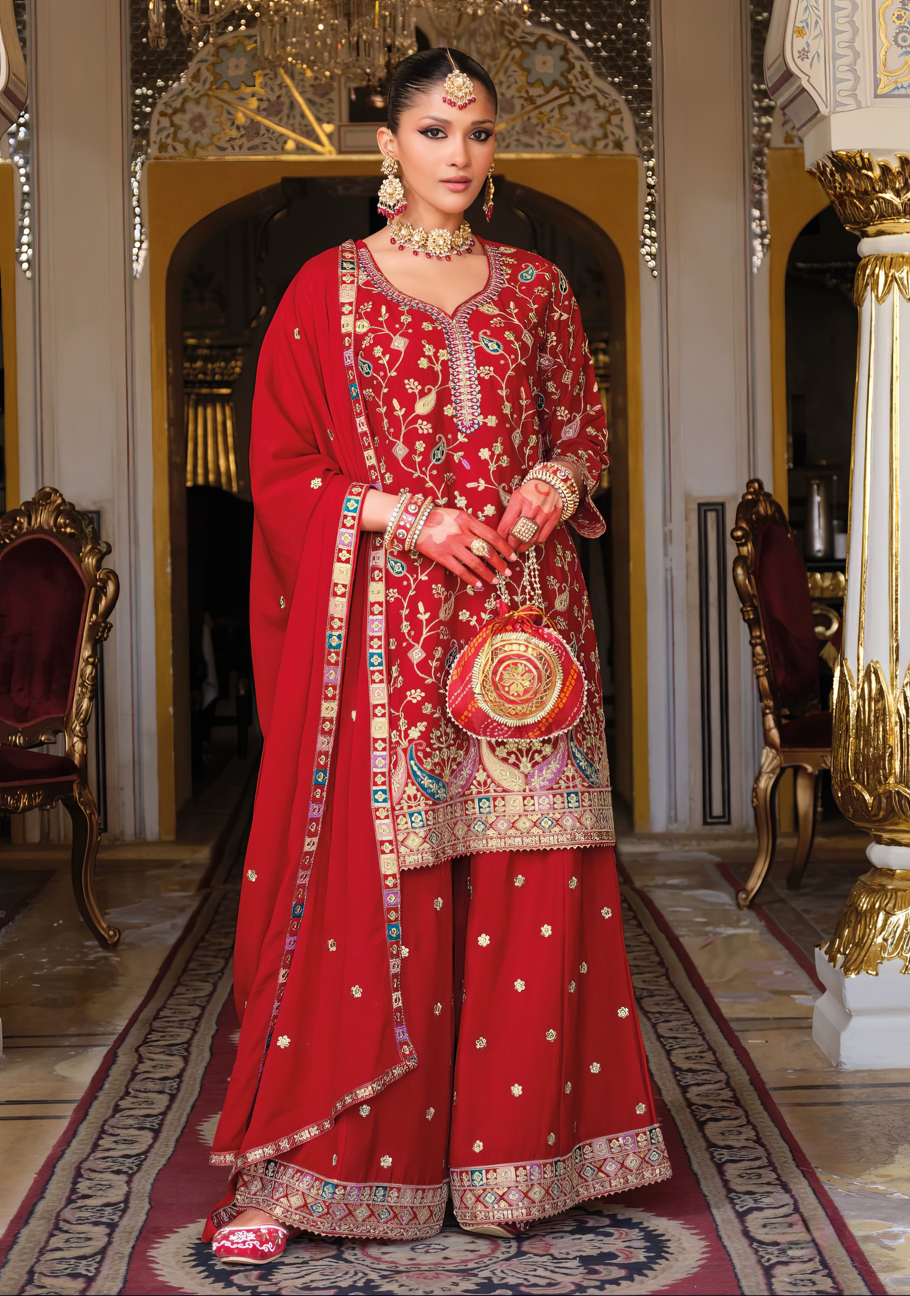 Zara Embroidered Chinon Sharara Set LXSR0118