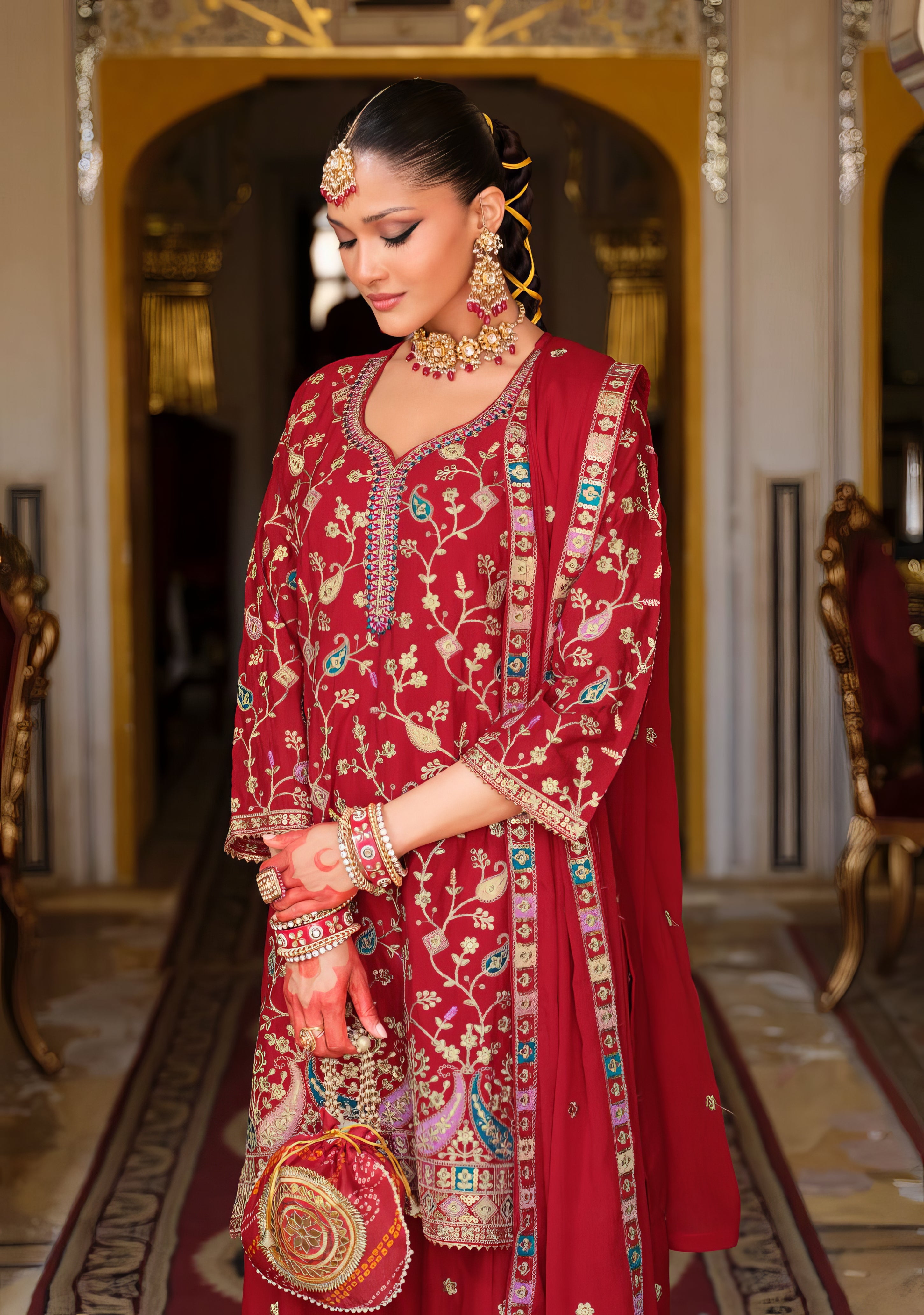 Zara Embroidered Chinon Sharara Set LXSR0118
