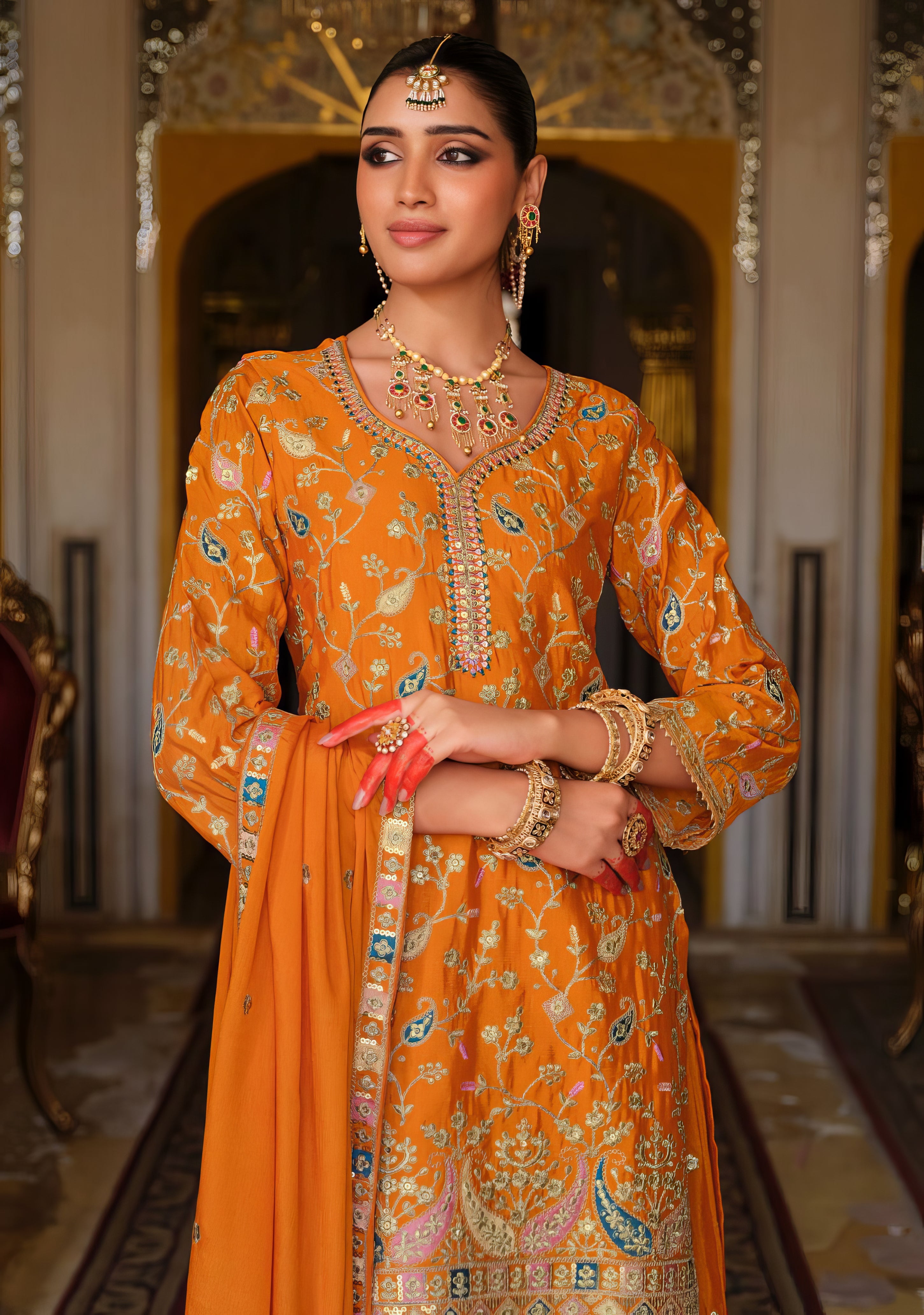 Zara Embroidered Chinon Sharara Set LXSR0118
