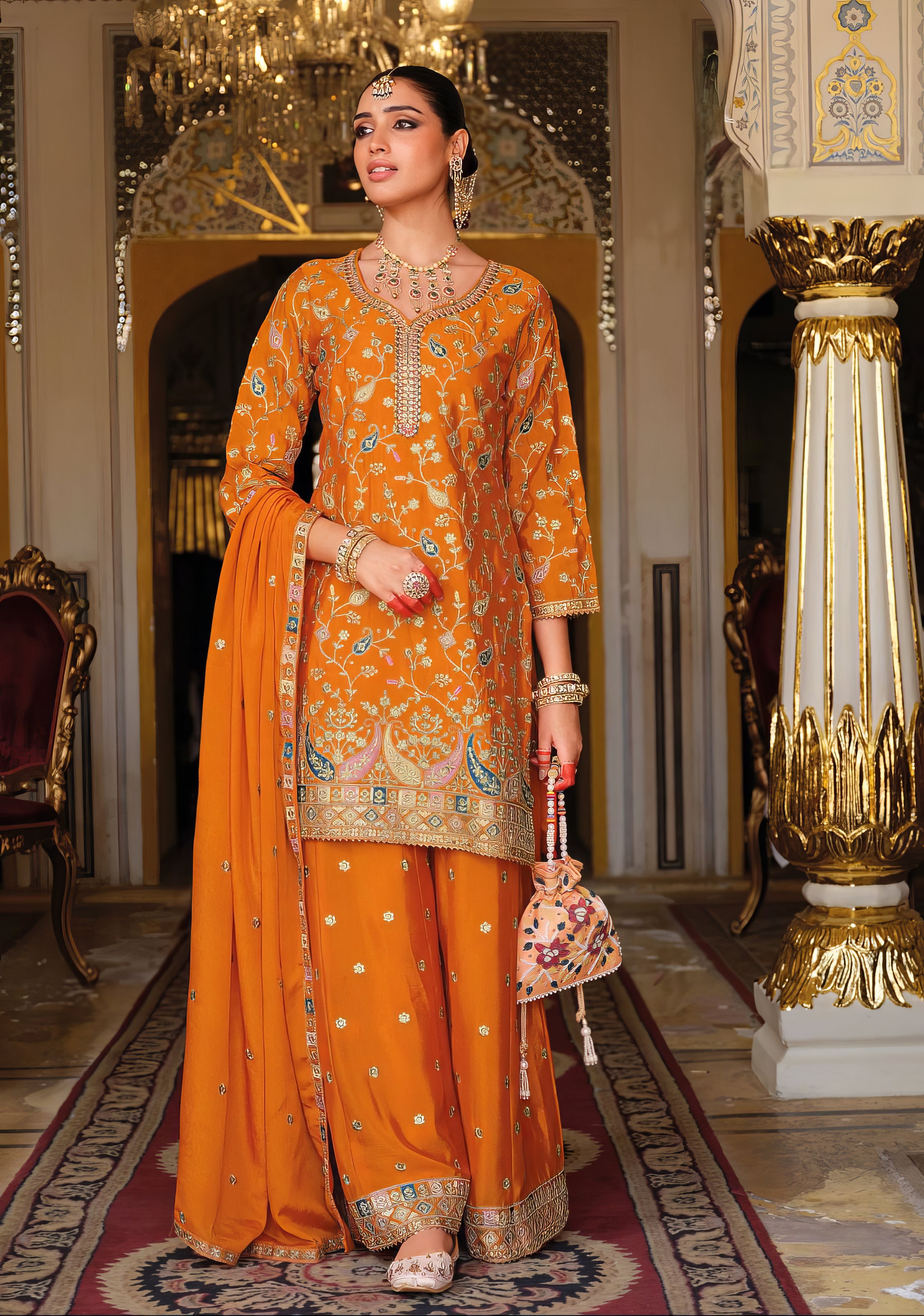 Zara Embroidered Chinon Sharara Set LXSR0118