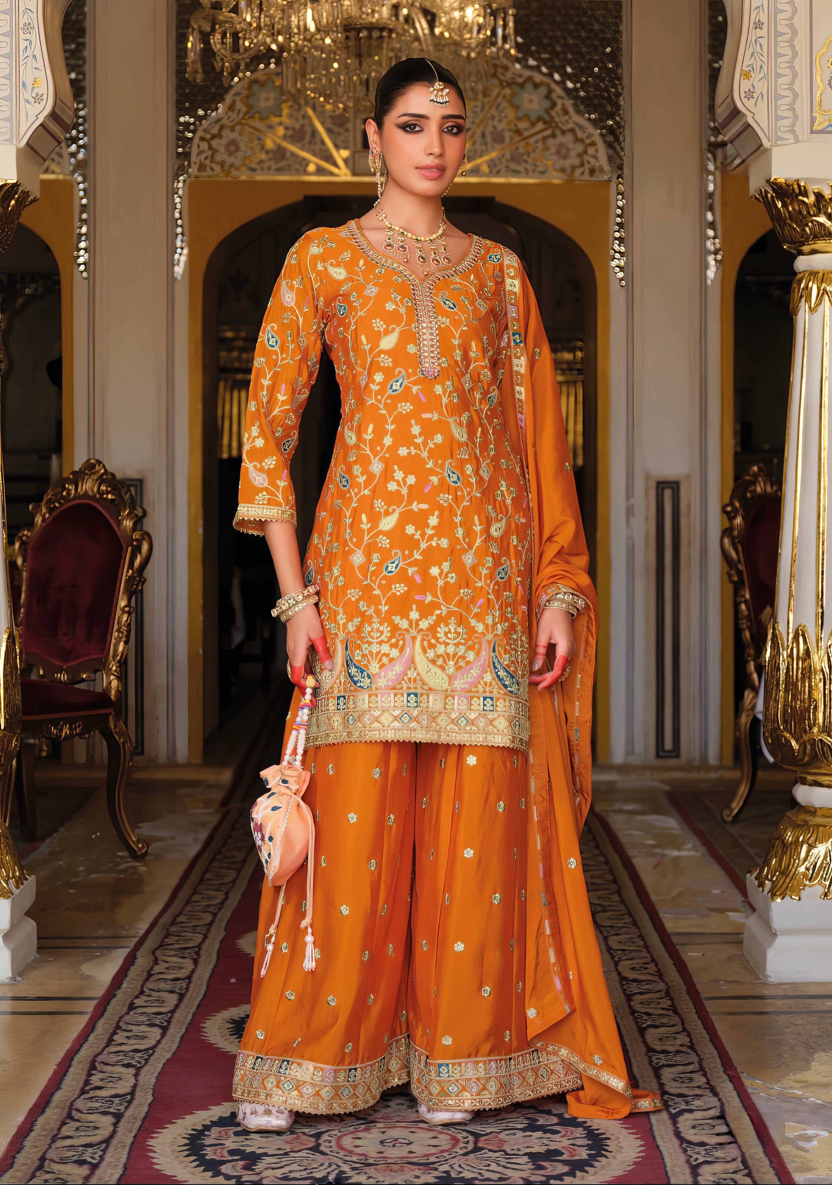 Zara Embroidered Chinon Sharara Set LXSR0118