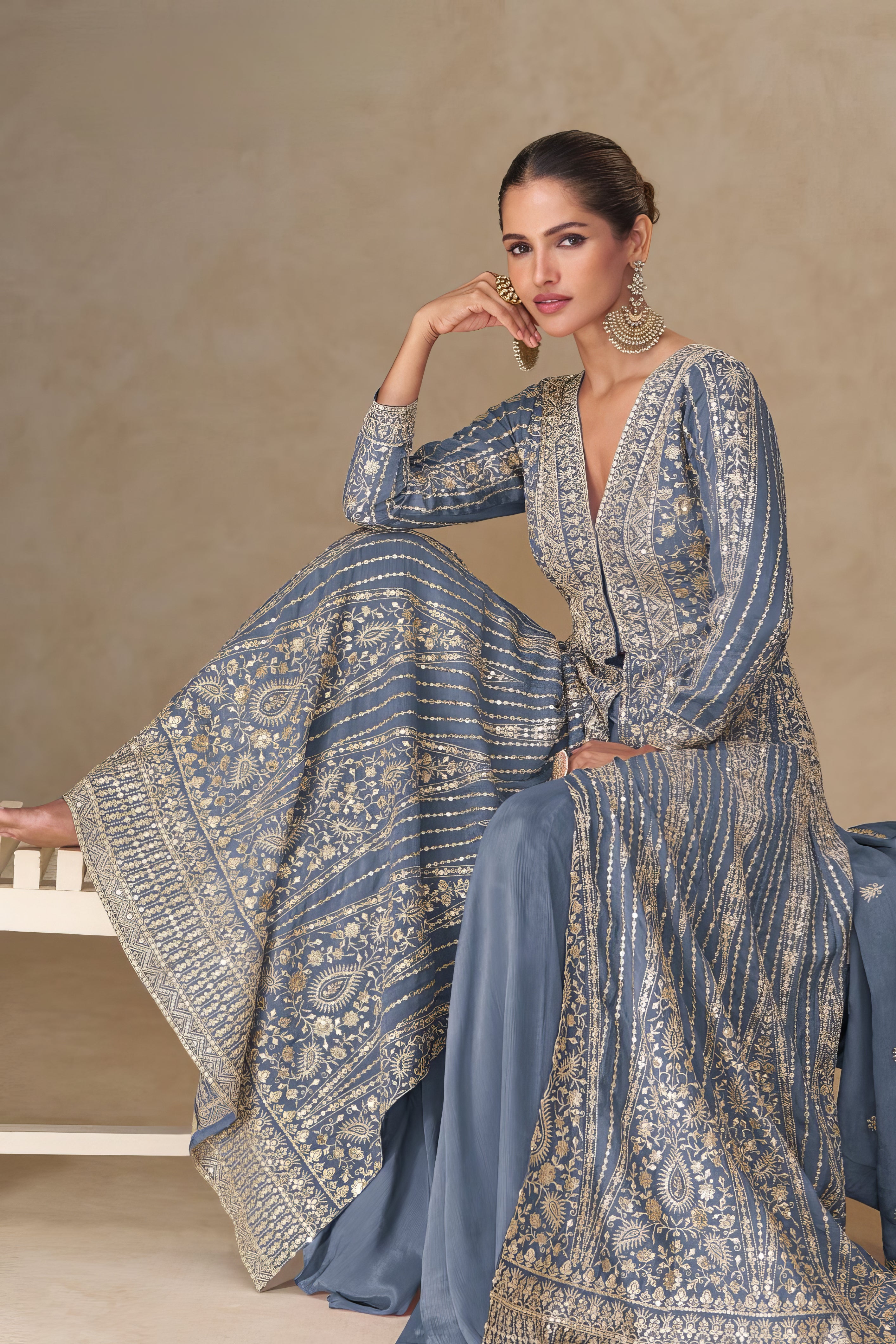 Premium & Finest Chinnon Sharara Set LXSR0125