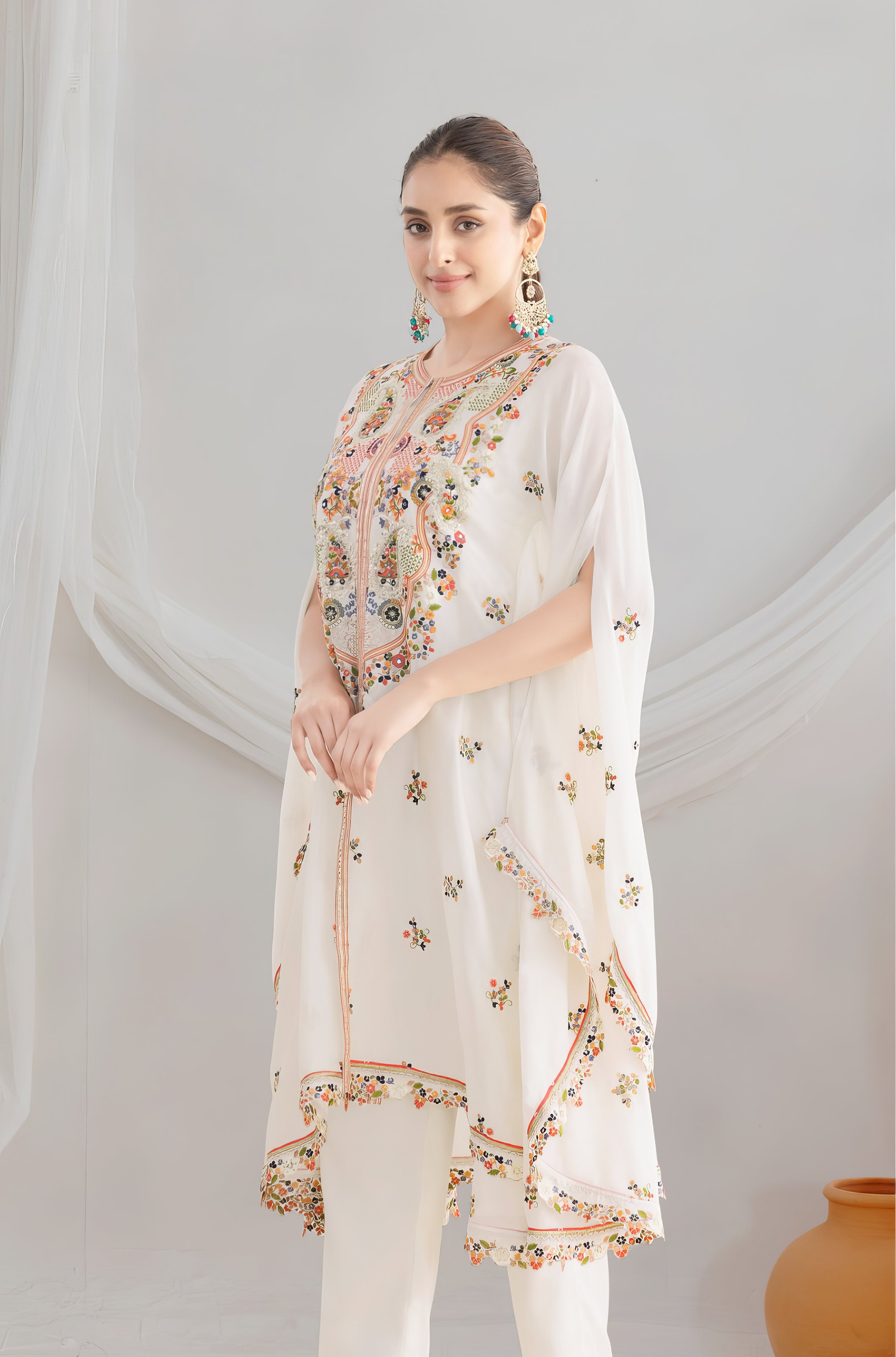 Elegant Flower Embroidery Kaftan LXST0076