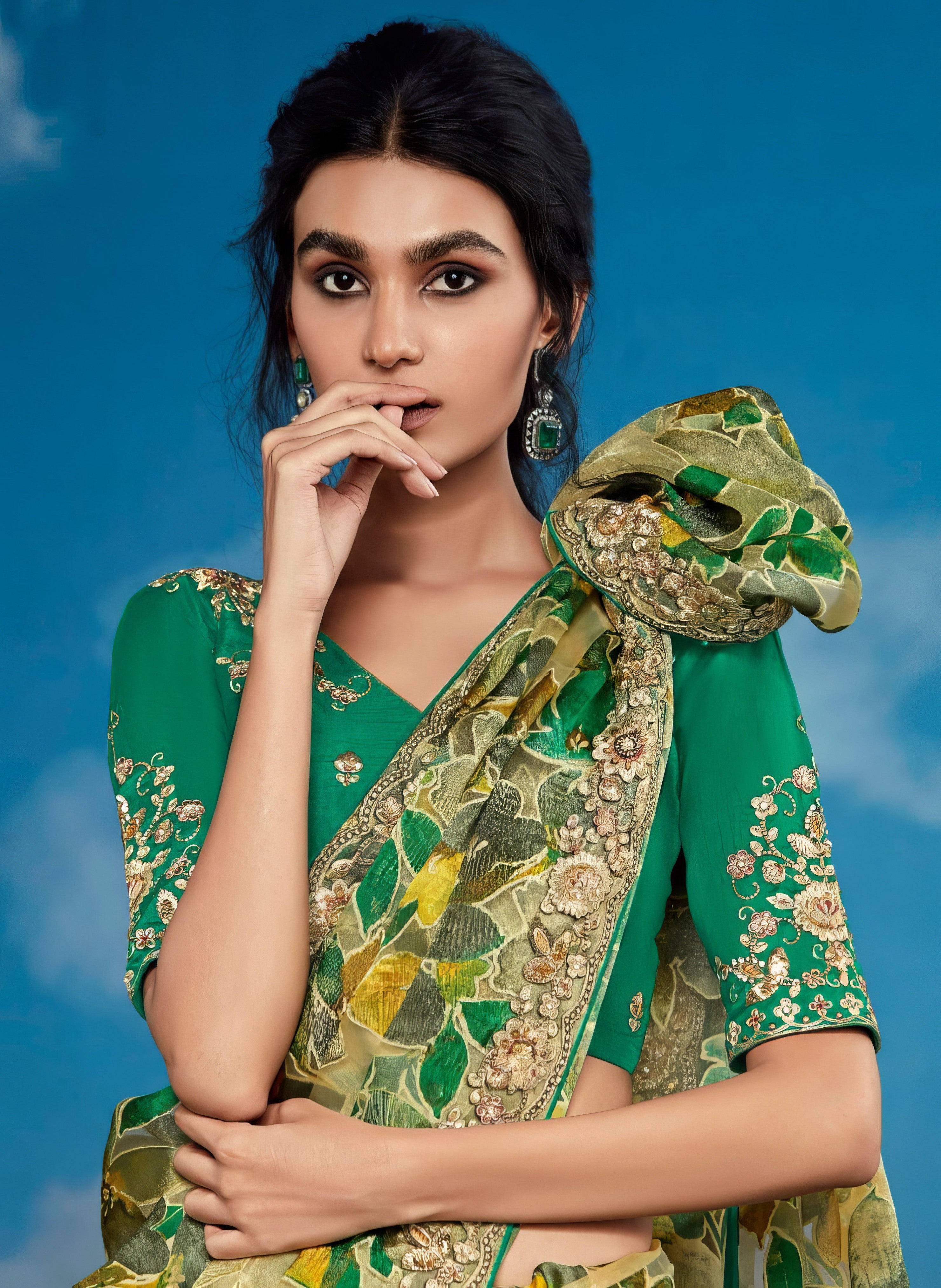 Pure Brasso Saree With Heavy Embroidery  LXSE0029