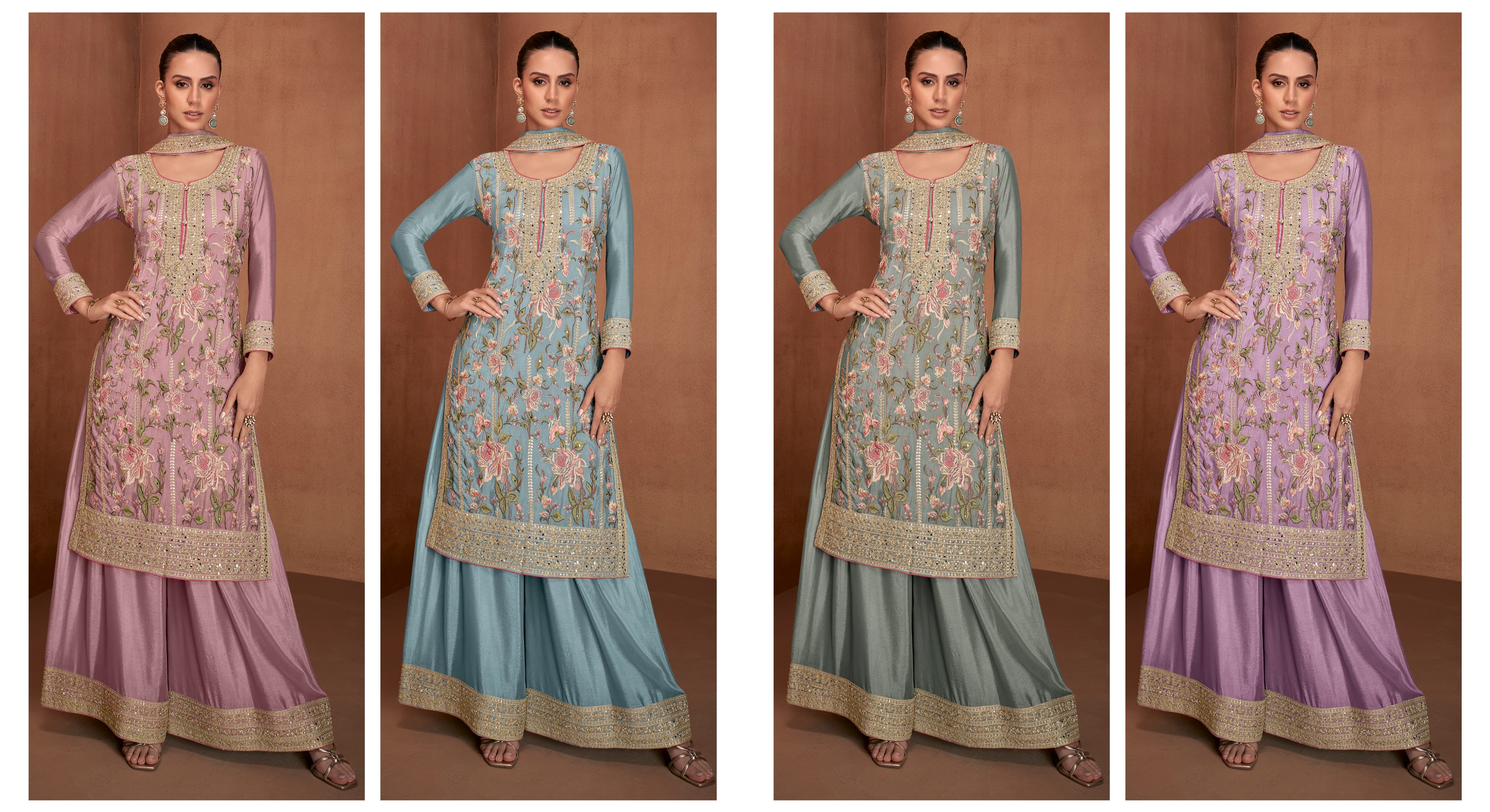 Multi-thread Embroideried sharara EASR0009