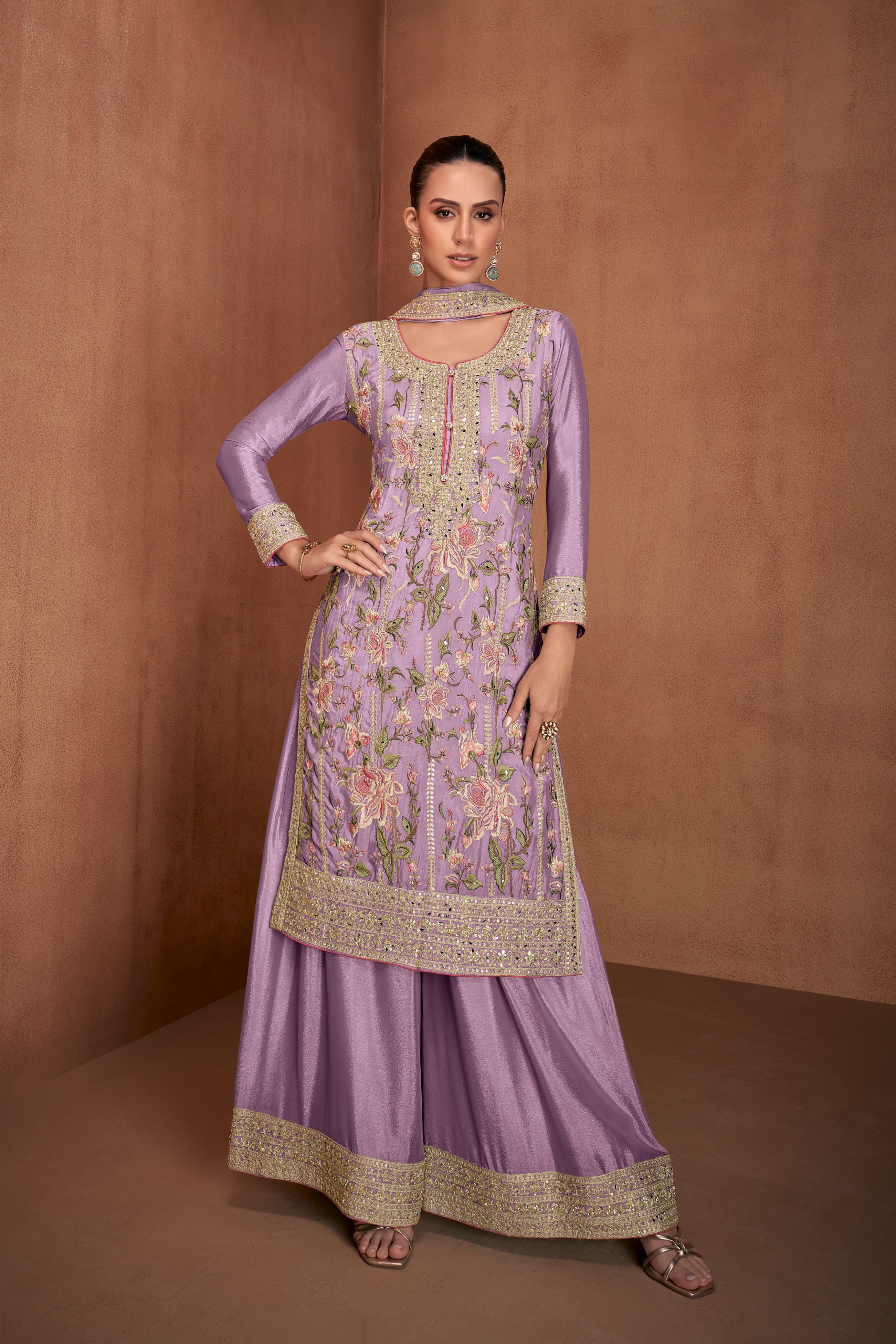 Multi-thread Embroideried sharara EASR0009