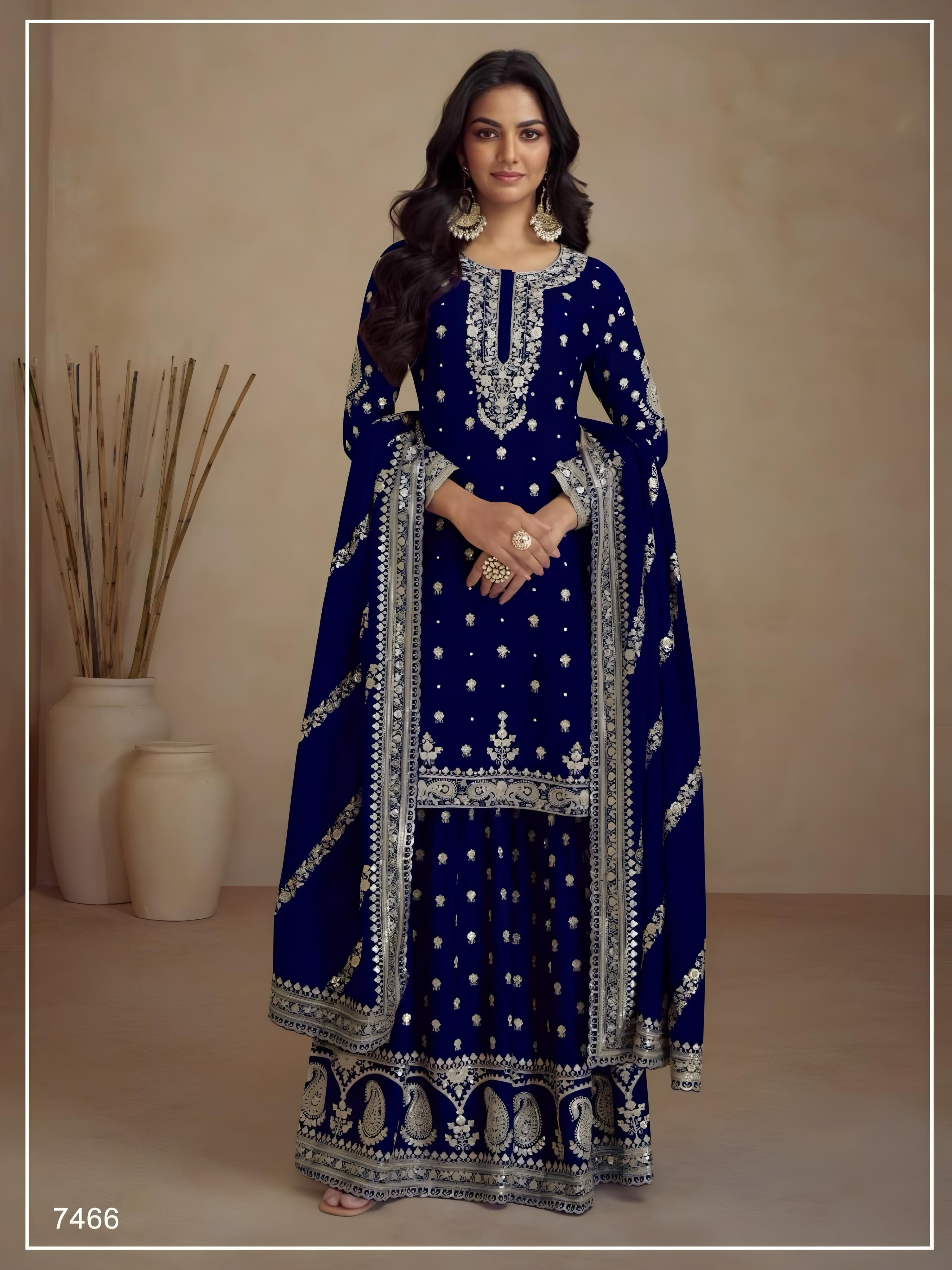 Elegant Semi Chinon Silk Ensemble Sharara EASR0008