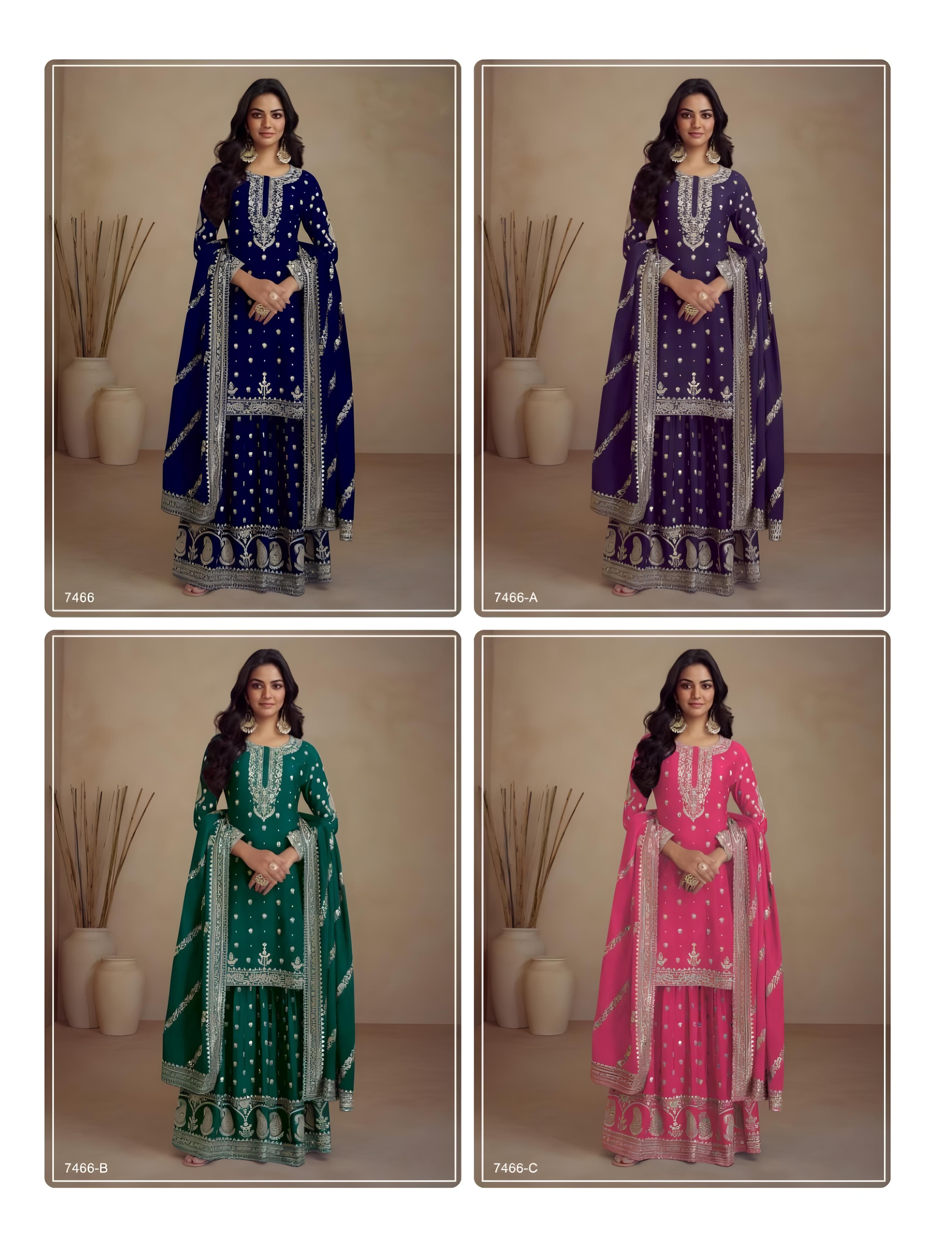 Elegant Semi Chinon Silk Ensemble Sharara EASR0008