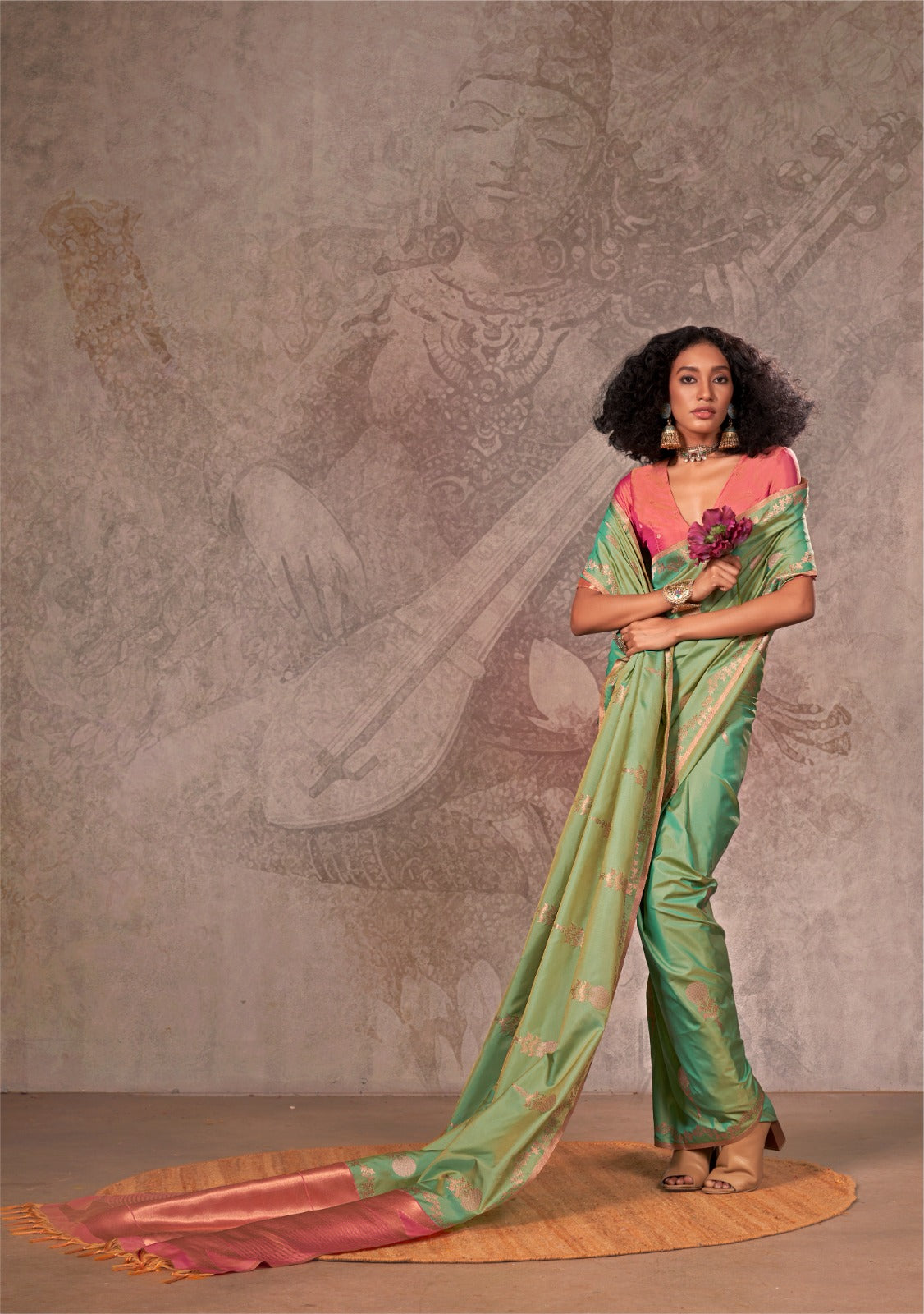 Two Tone SIlk Handloom Weaving Saree EASE0006