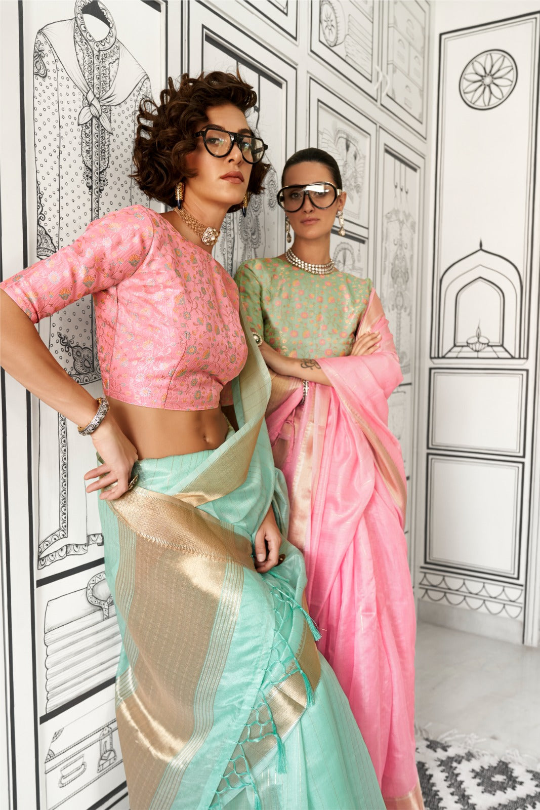 Zariah Moss Chiffon Handloom Saree EASE0015