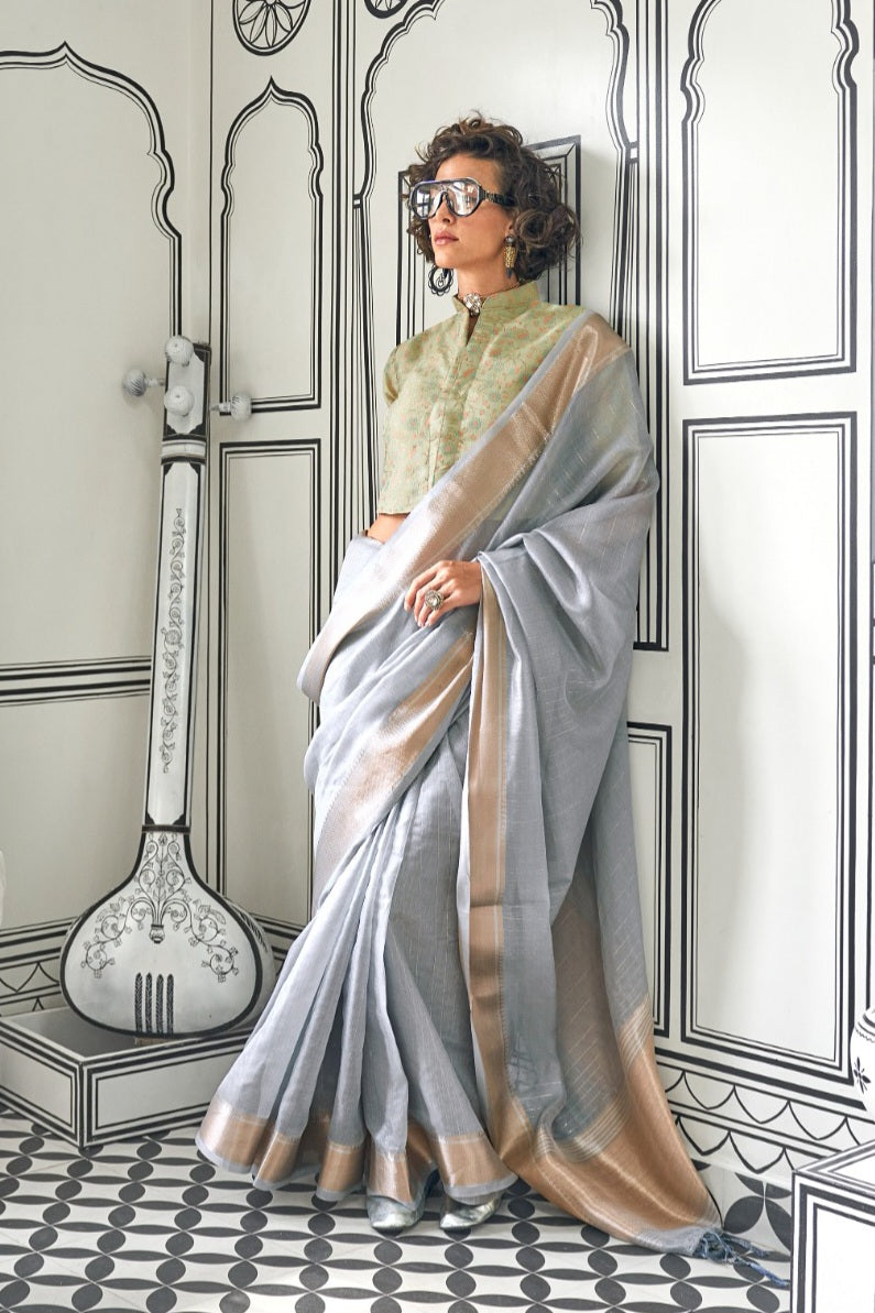 Zariah Moss Chiffon Handloom Saree EASE0015