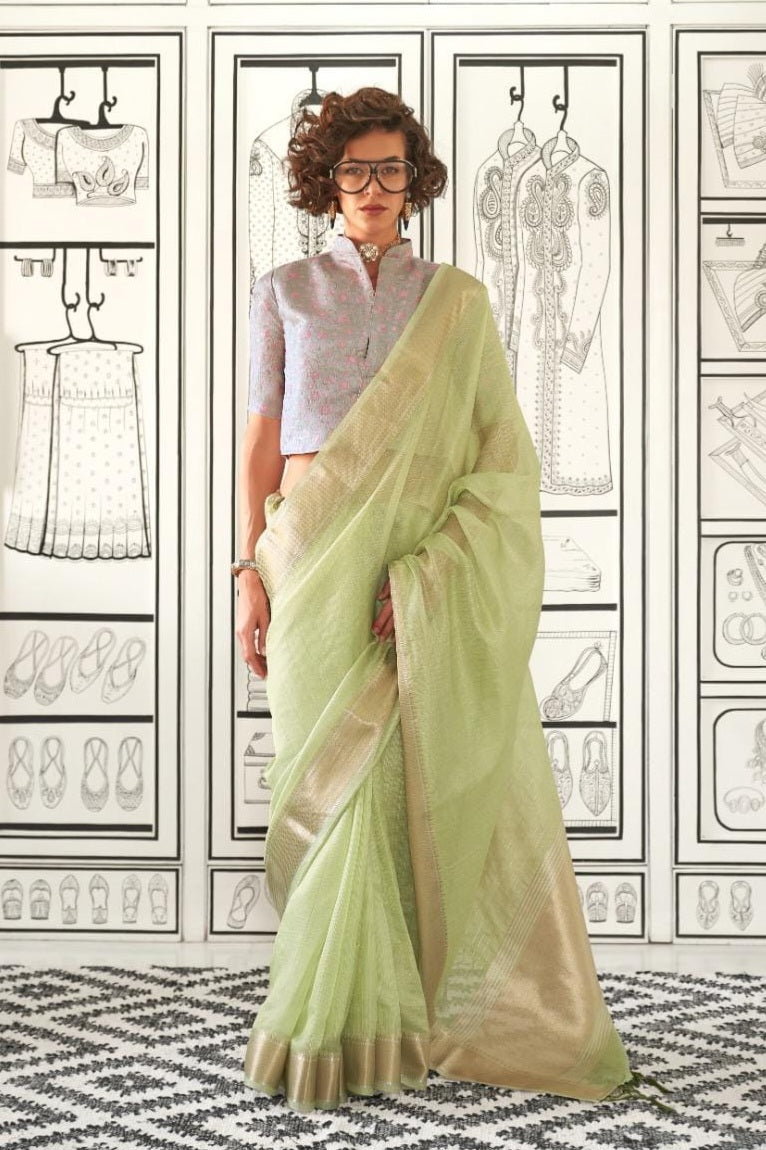 Zariah Moss Chiffon Handloom Saree EASE0015