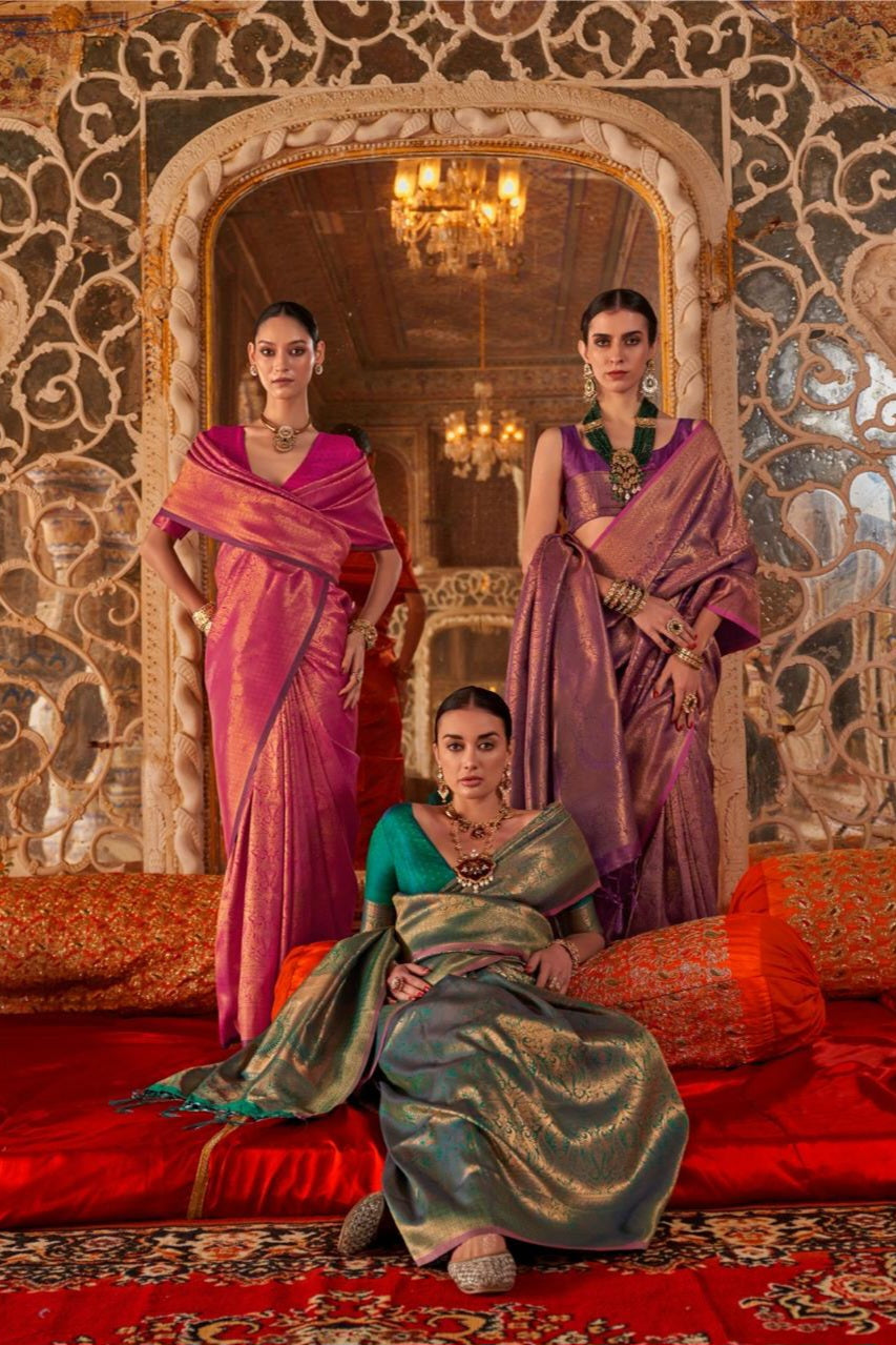 Zariah Moss Chiffon Handloom Saree EASE0017