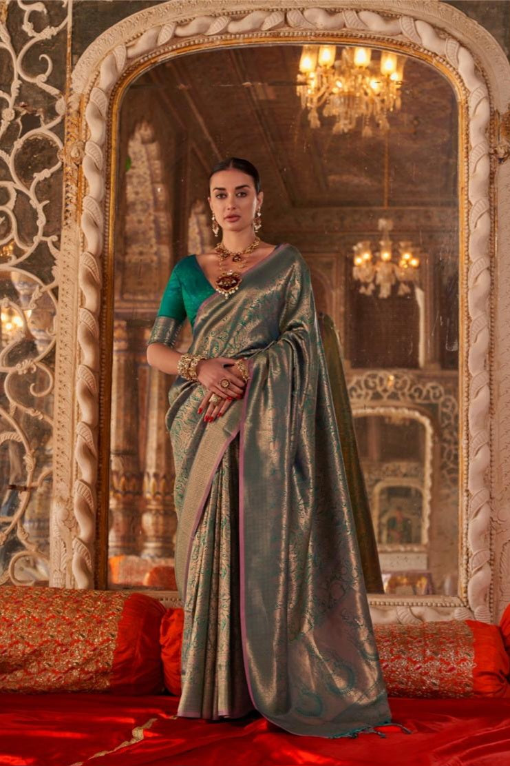 Zariah Moss Chiffon Handloom Saree EASE0017