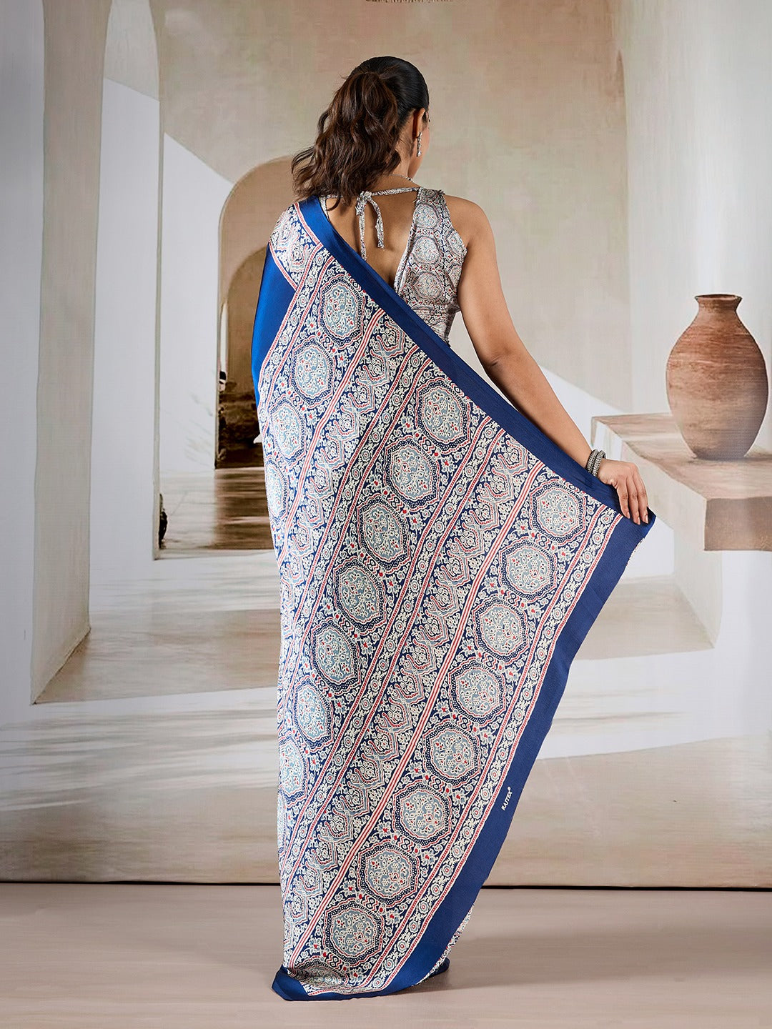 Noorani Ajrakh Crepe Saree EASE0018