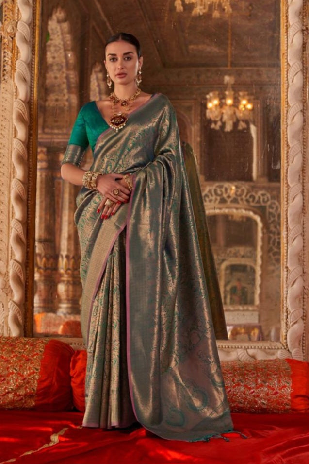 Zariah Moss Chiffon Handloom Saree  EASE0026