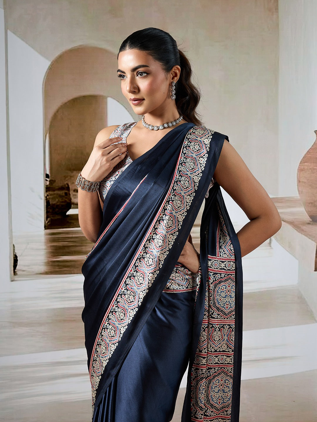 Noorani Ajrakh Crepe Saree EASE0018