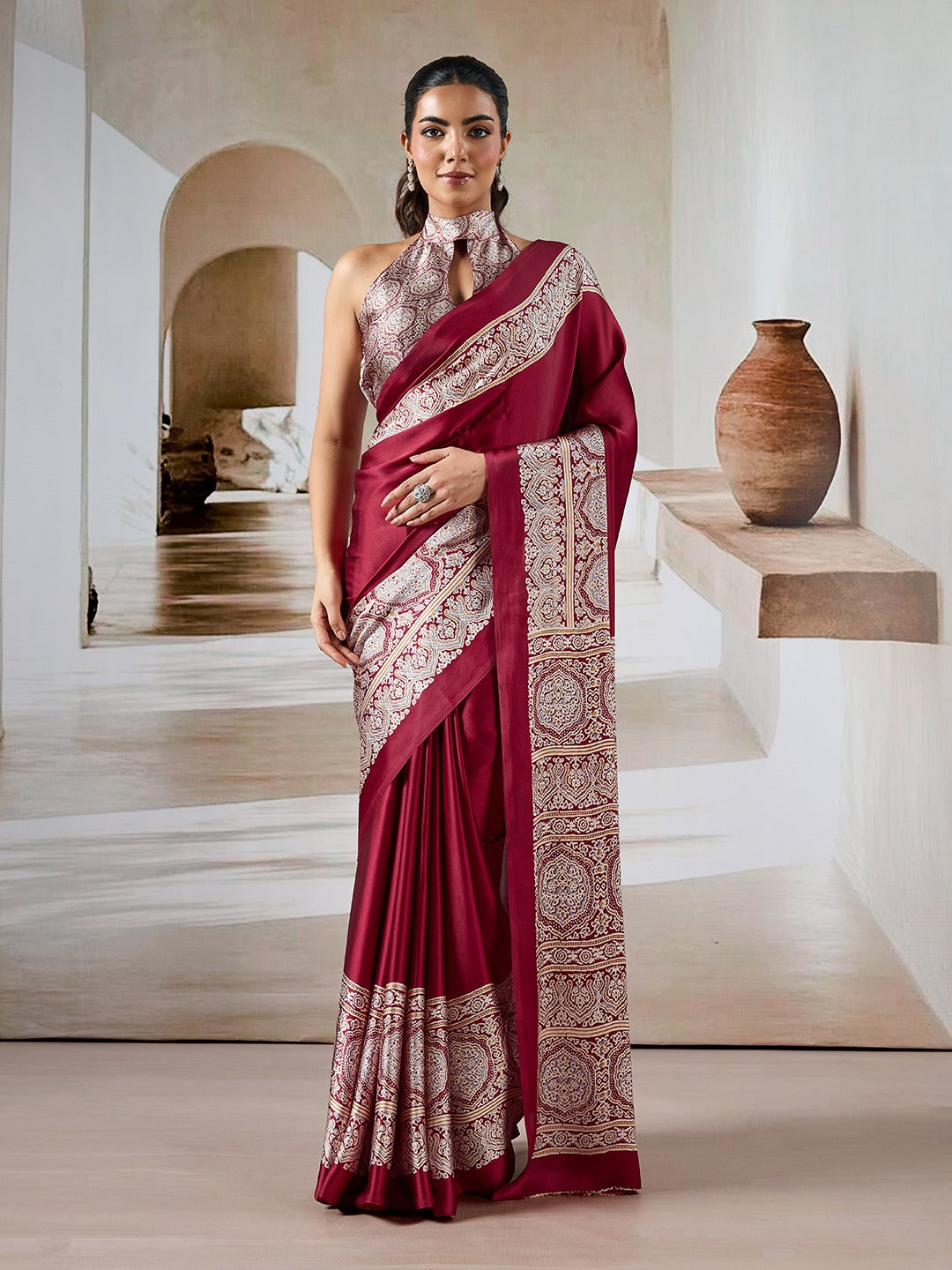 Noorani Ajrakh Crepe Saree EASE0018