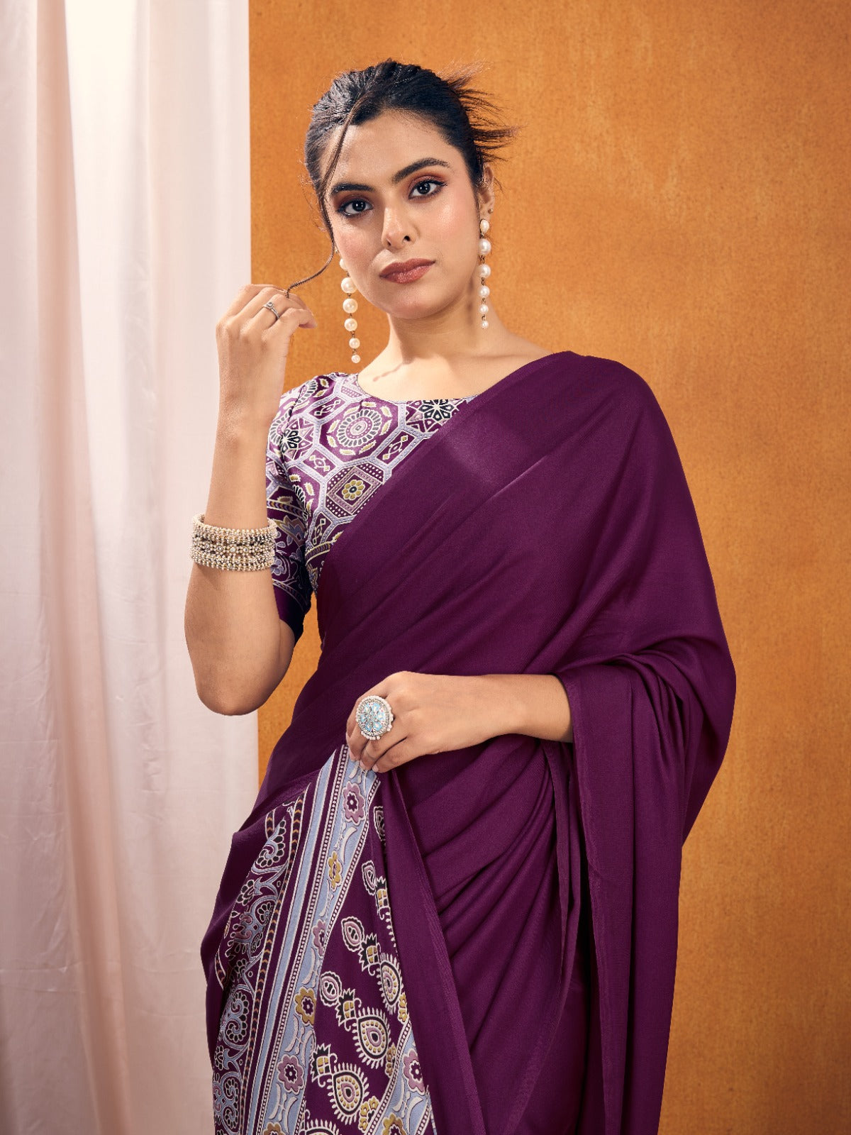 Kutchi Ajrakh Silky Saree EASE0056