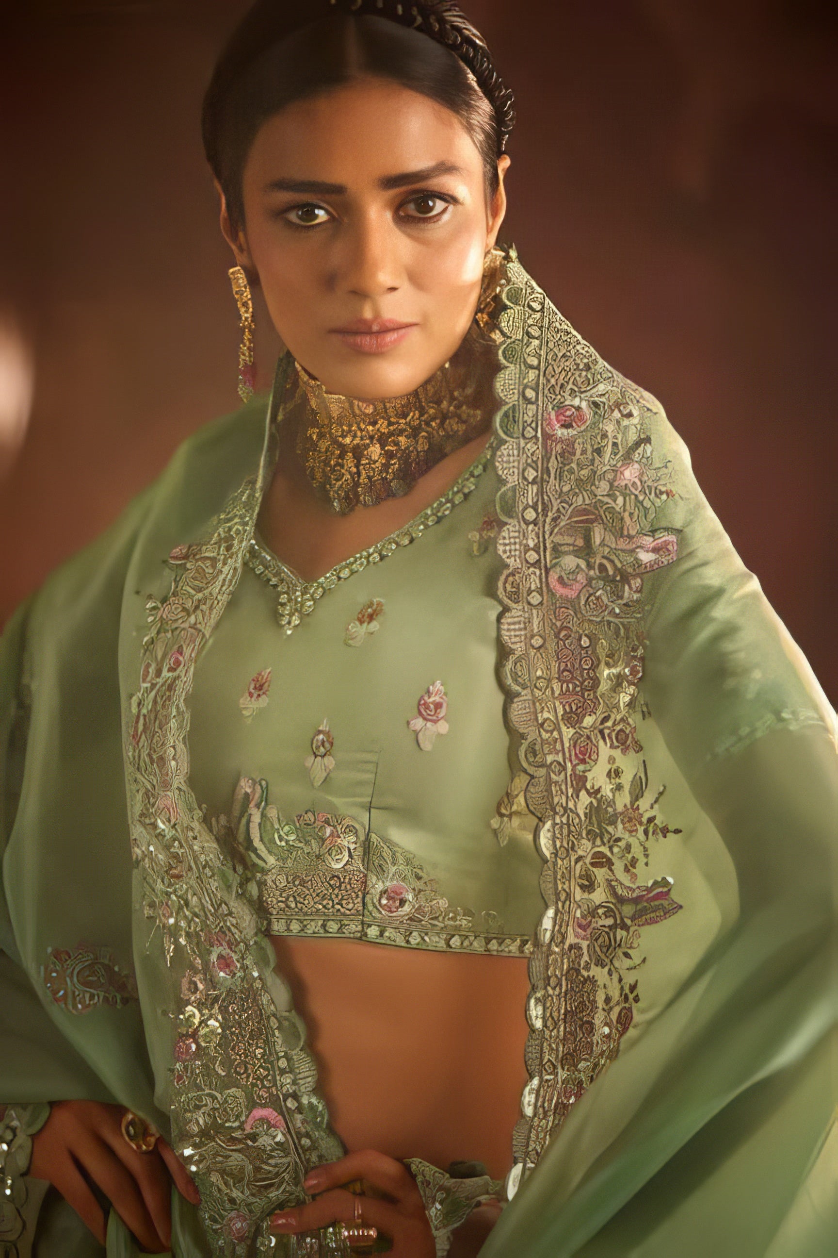 Pure Crystel Silk Heavy Embroidered Beads Work Saree LXSE0001