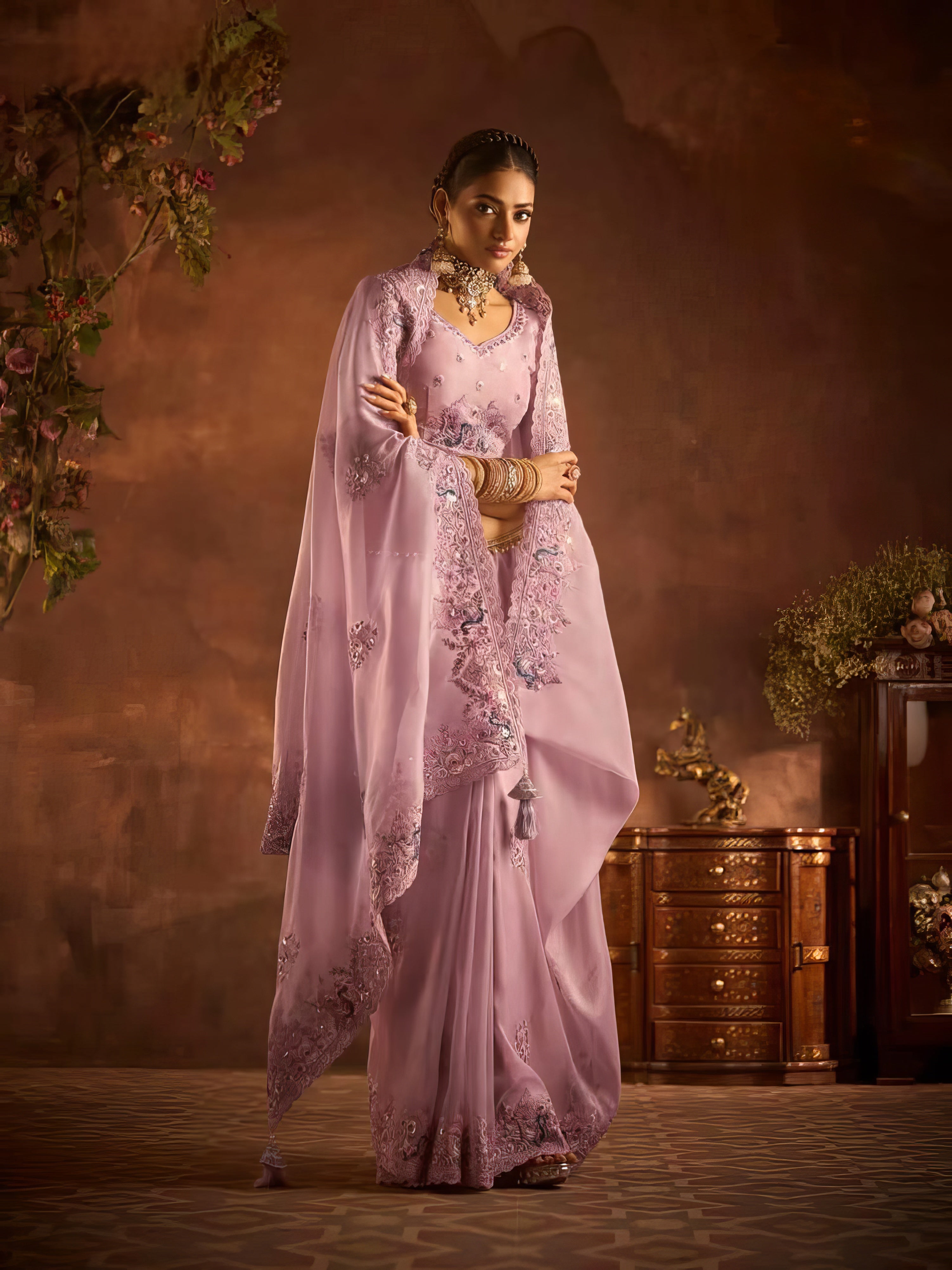 Pure Crystel Silk Heavy Embroidered Beads Work Saree LXSE0001