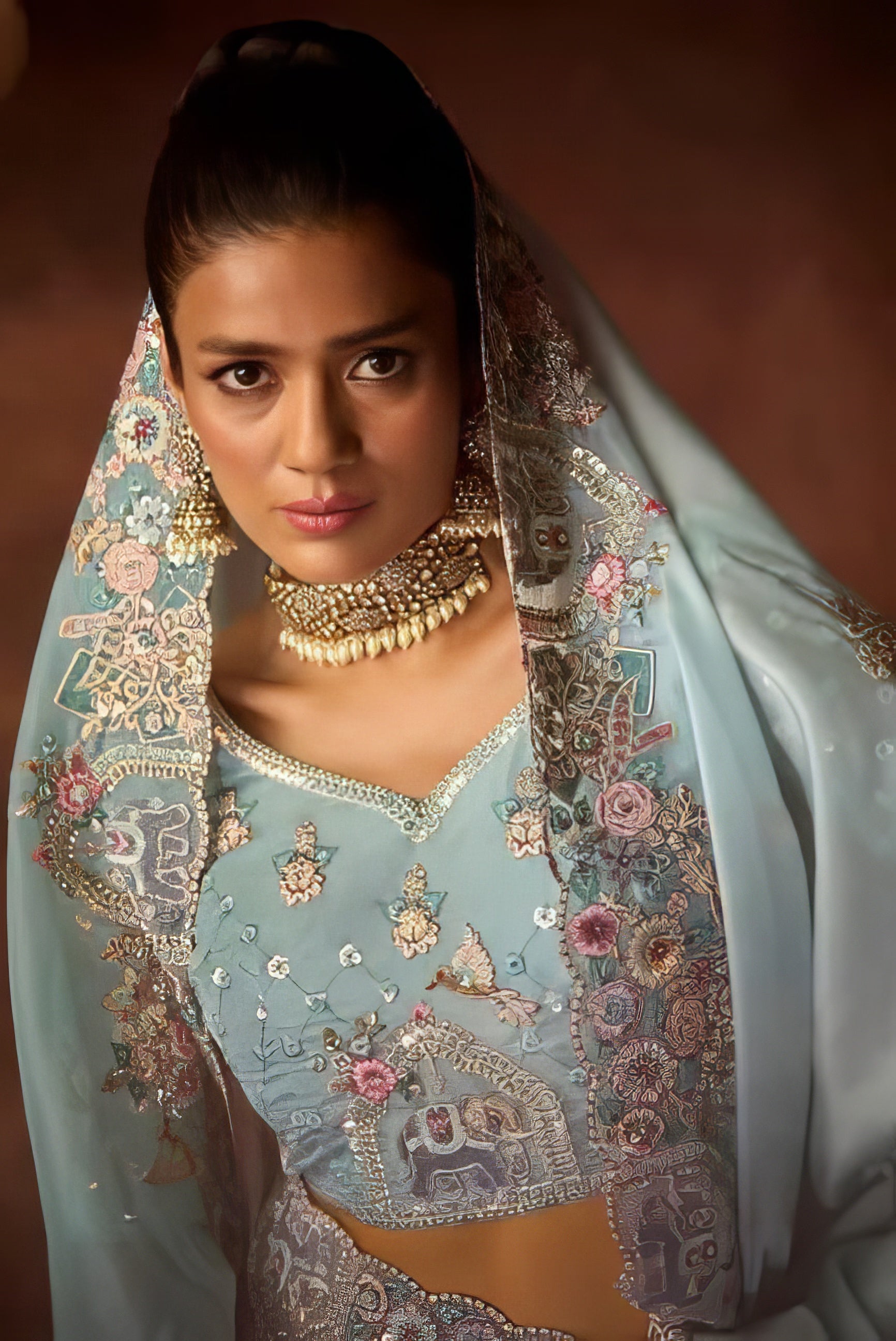 Pure Crystel Silk Heavy Embroidered Beads Work Saree LXSE0001